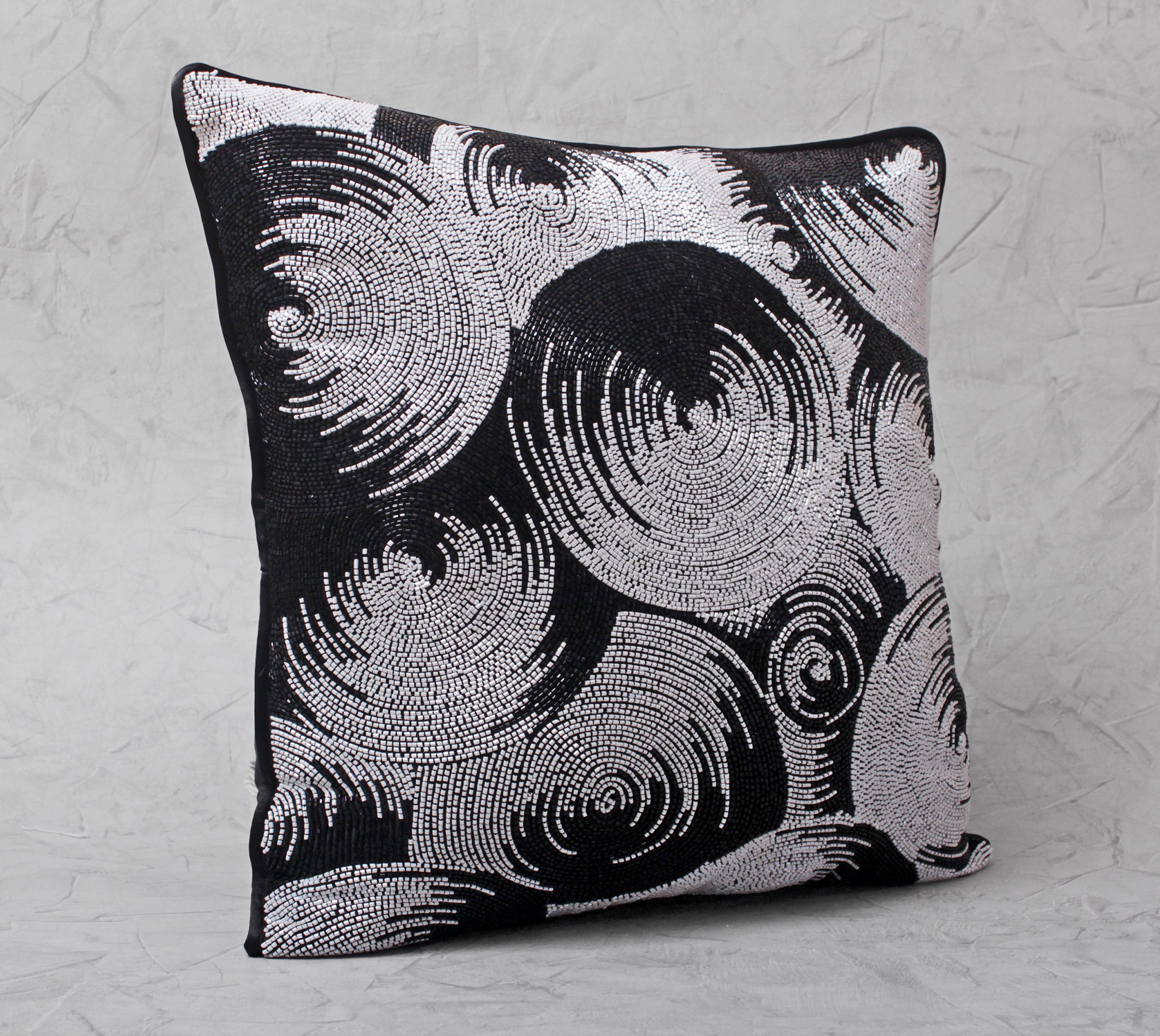 ORNATE Black White Beaded Cushion Cover