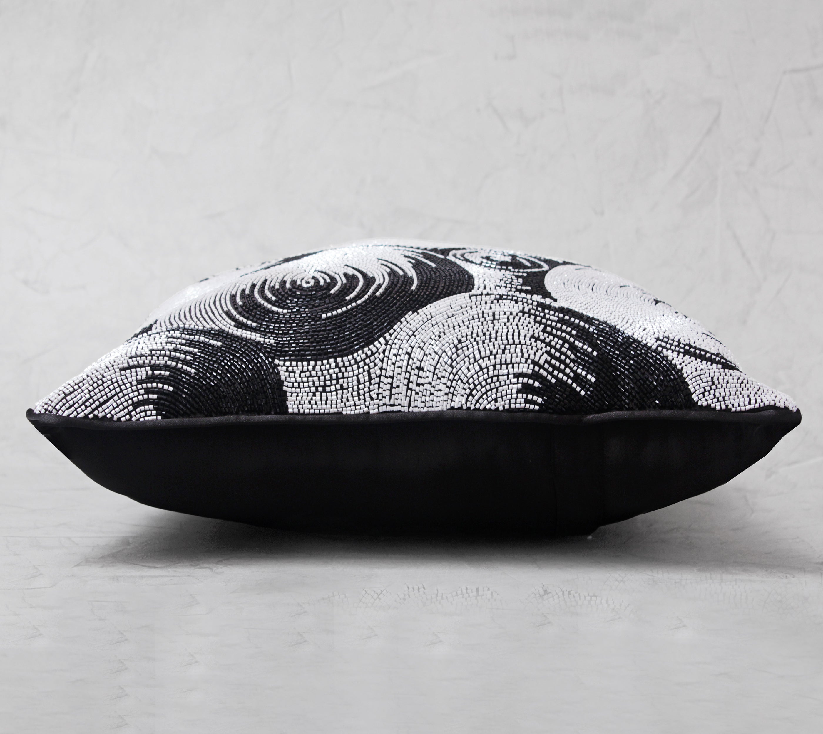 ORNATE Black White Beaded Cushion Cover