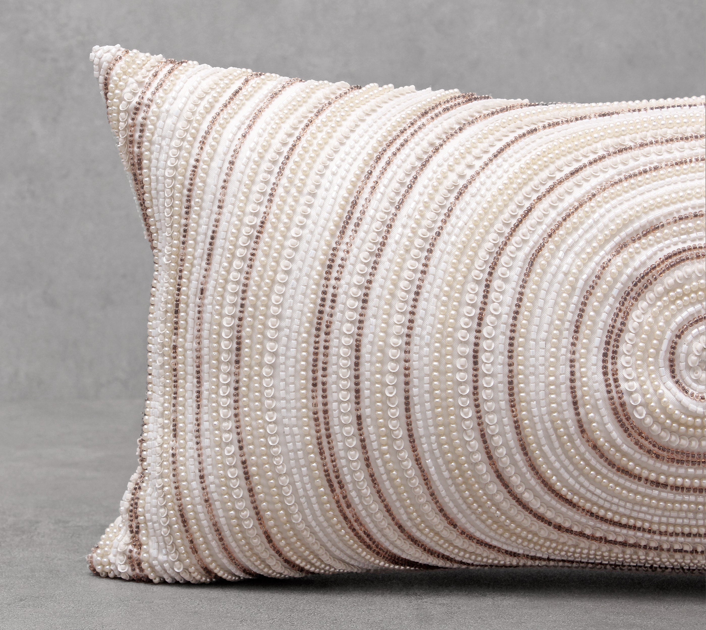 ENAMOR Off White Beaded Cushion Cover