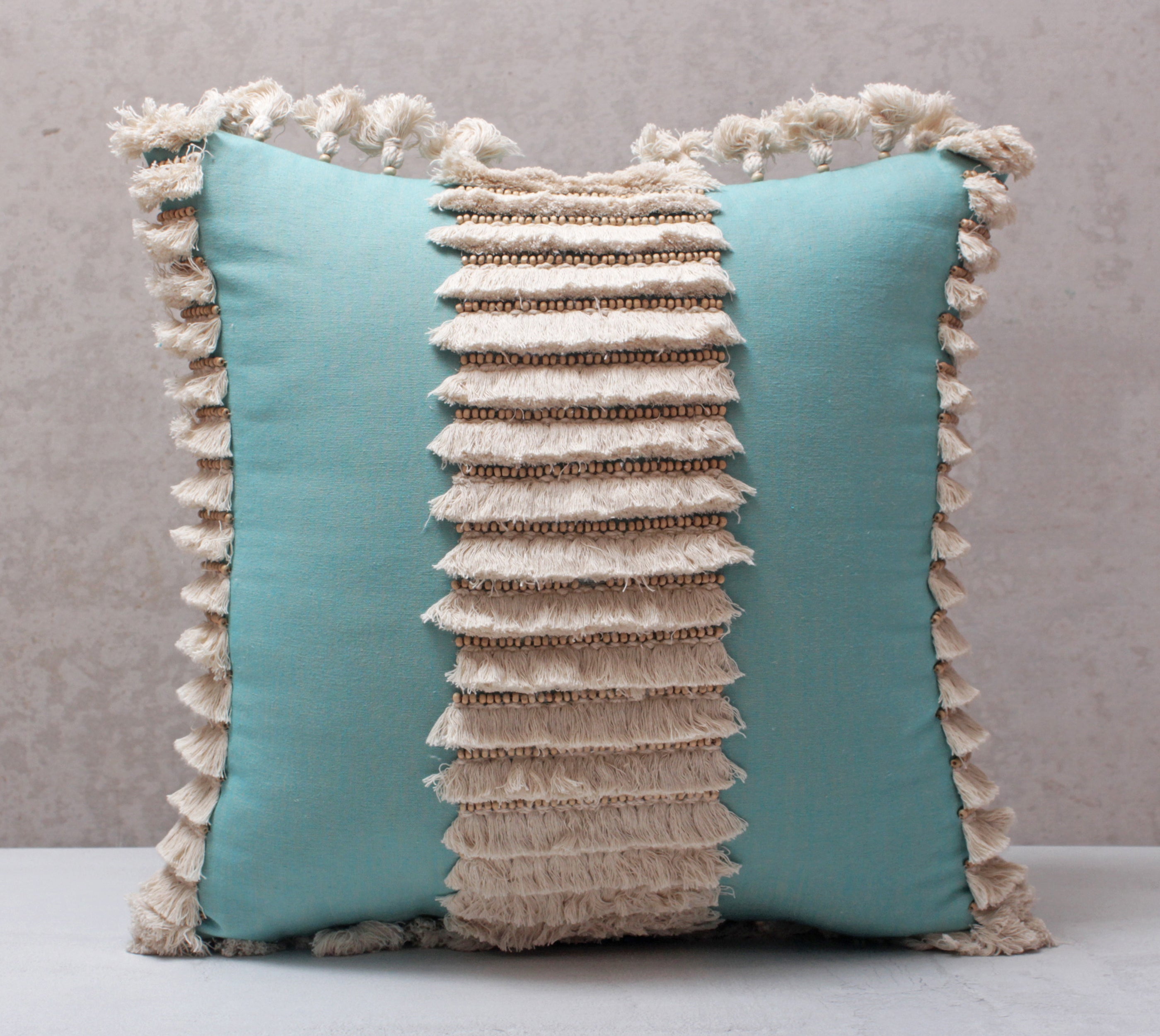 Blue and Cream Cotton Cushion Cover