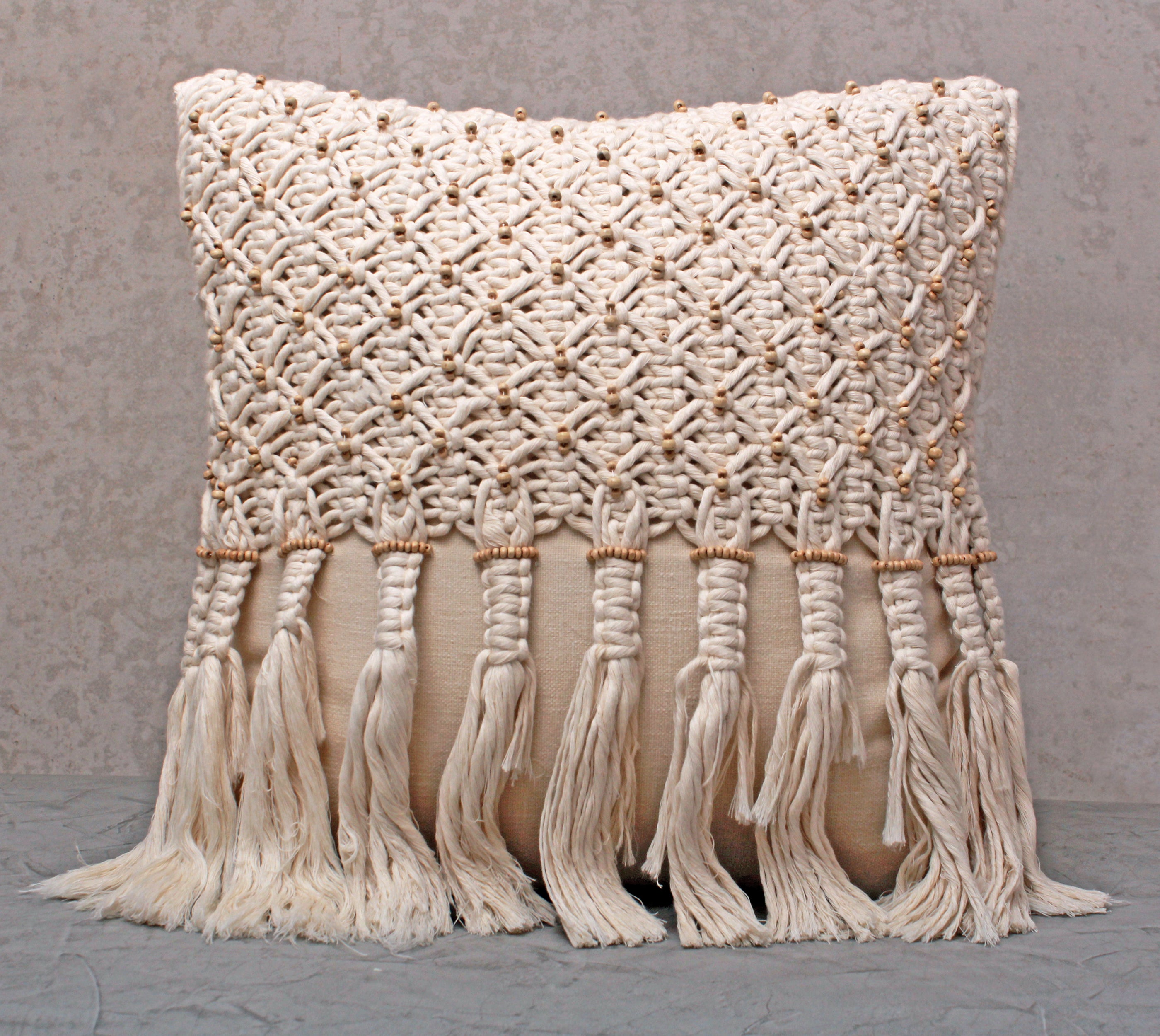 WREN Off-white Macrame Cotton Cushion Cover