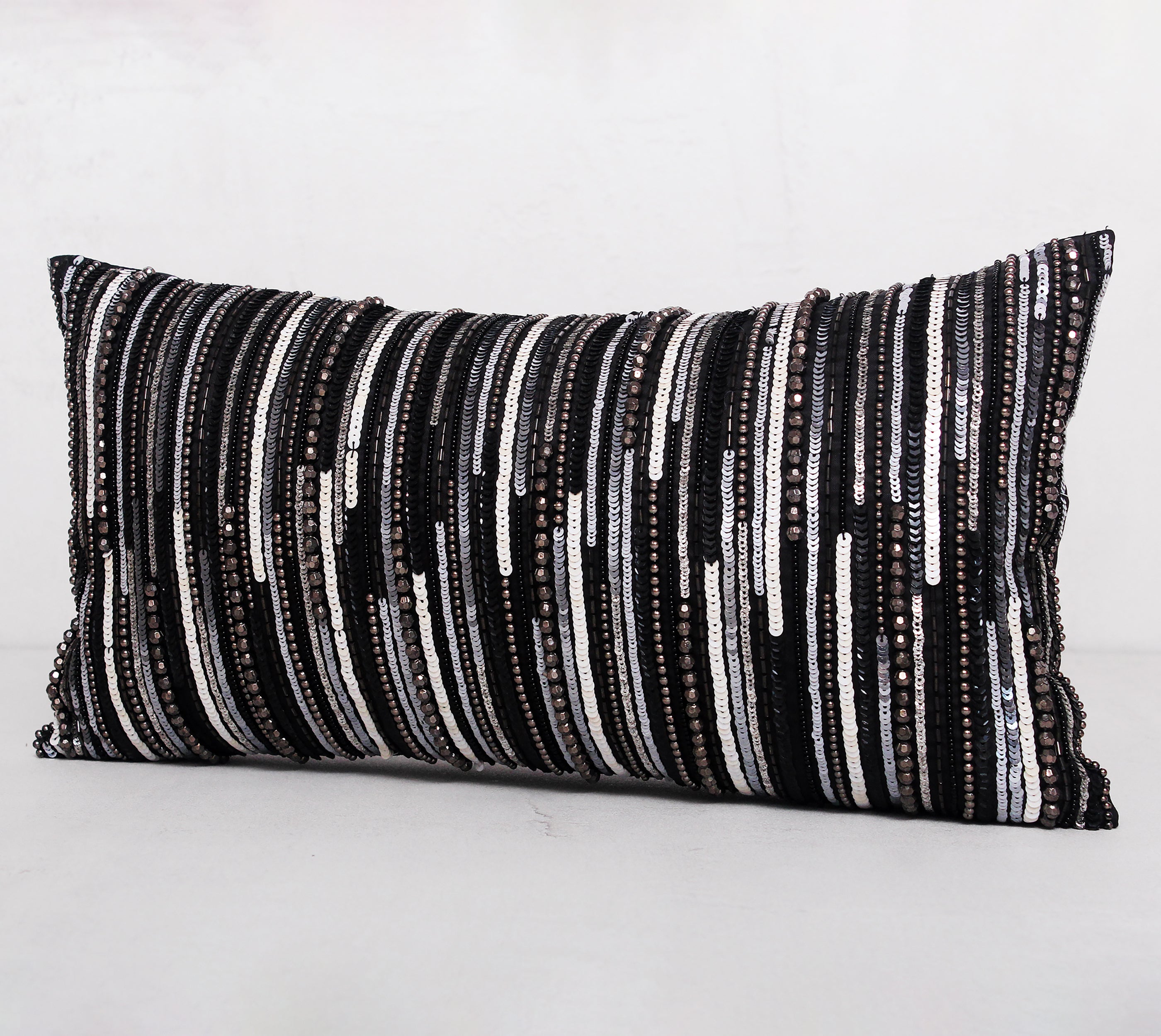 RADIANT Black Grey Beaded Cushion Cover