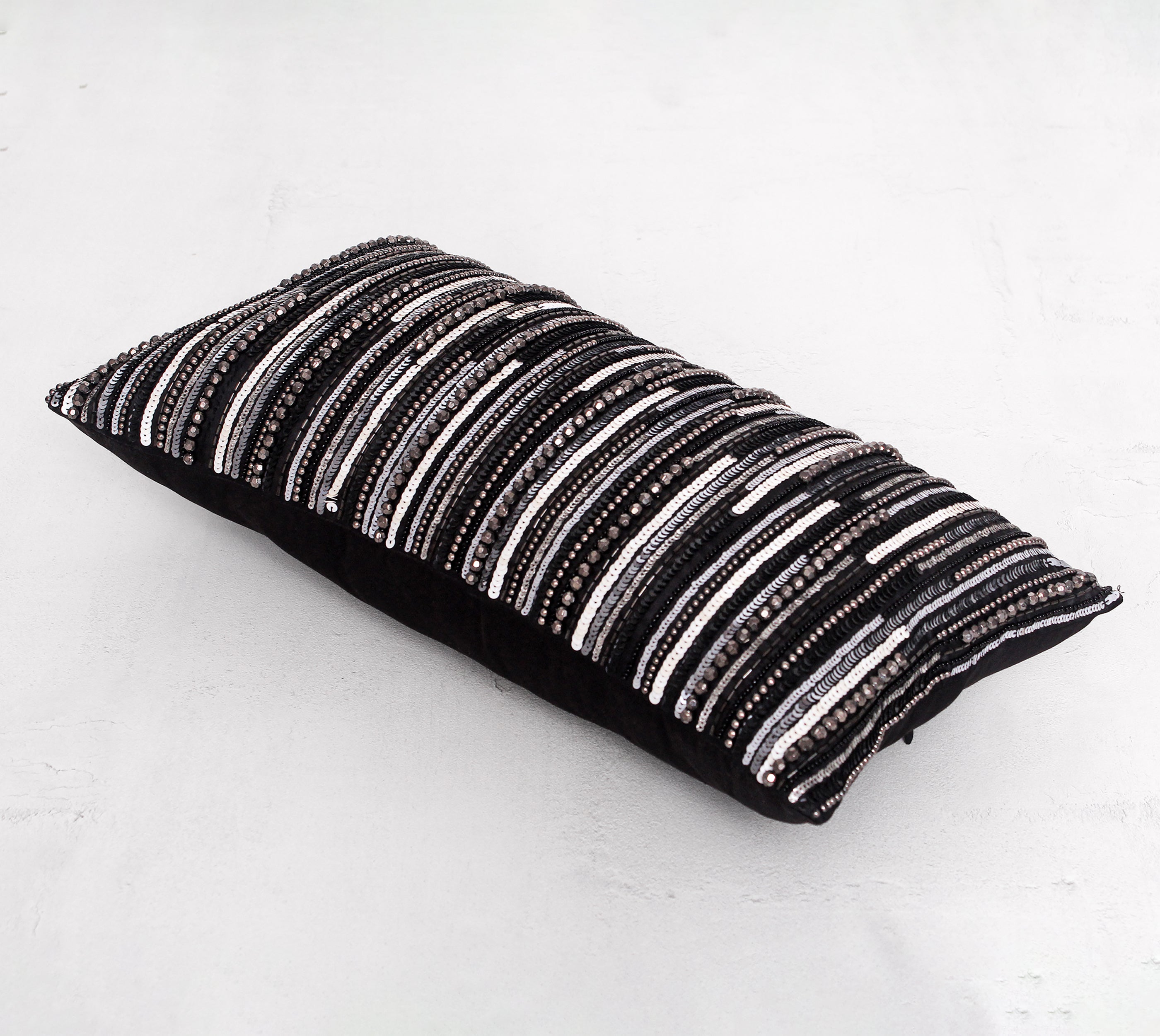 RADIANT Black Grey Beaded Cushion Cover