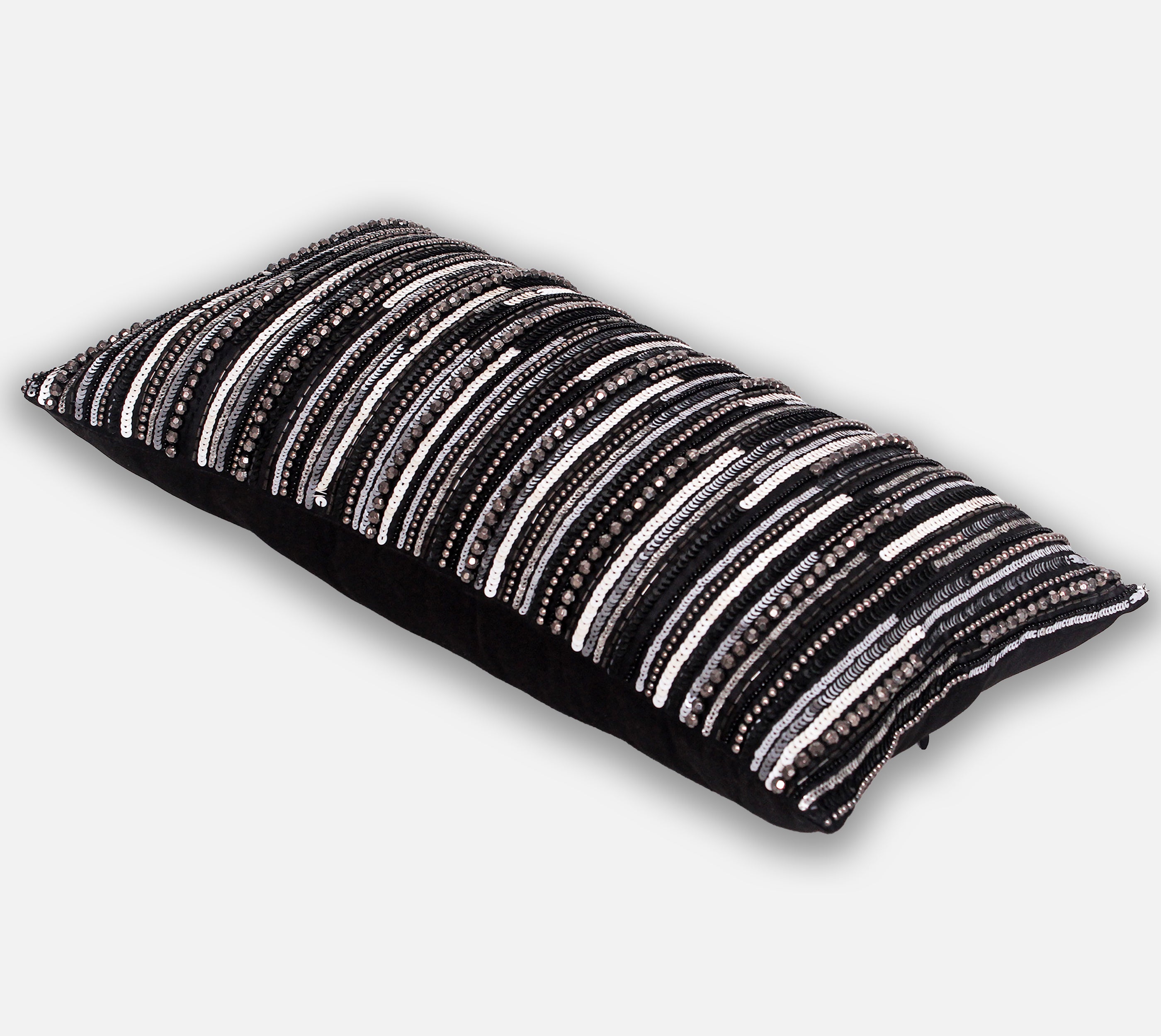 RADIANT Black Grey Beaded Cushion Cover