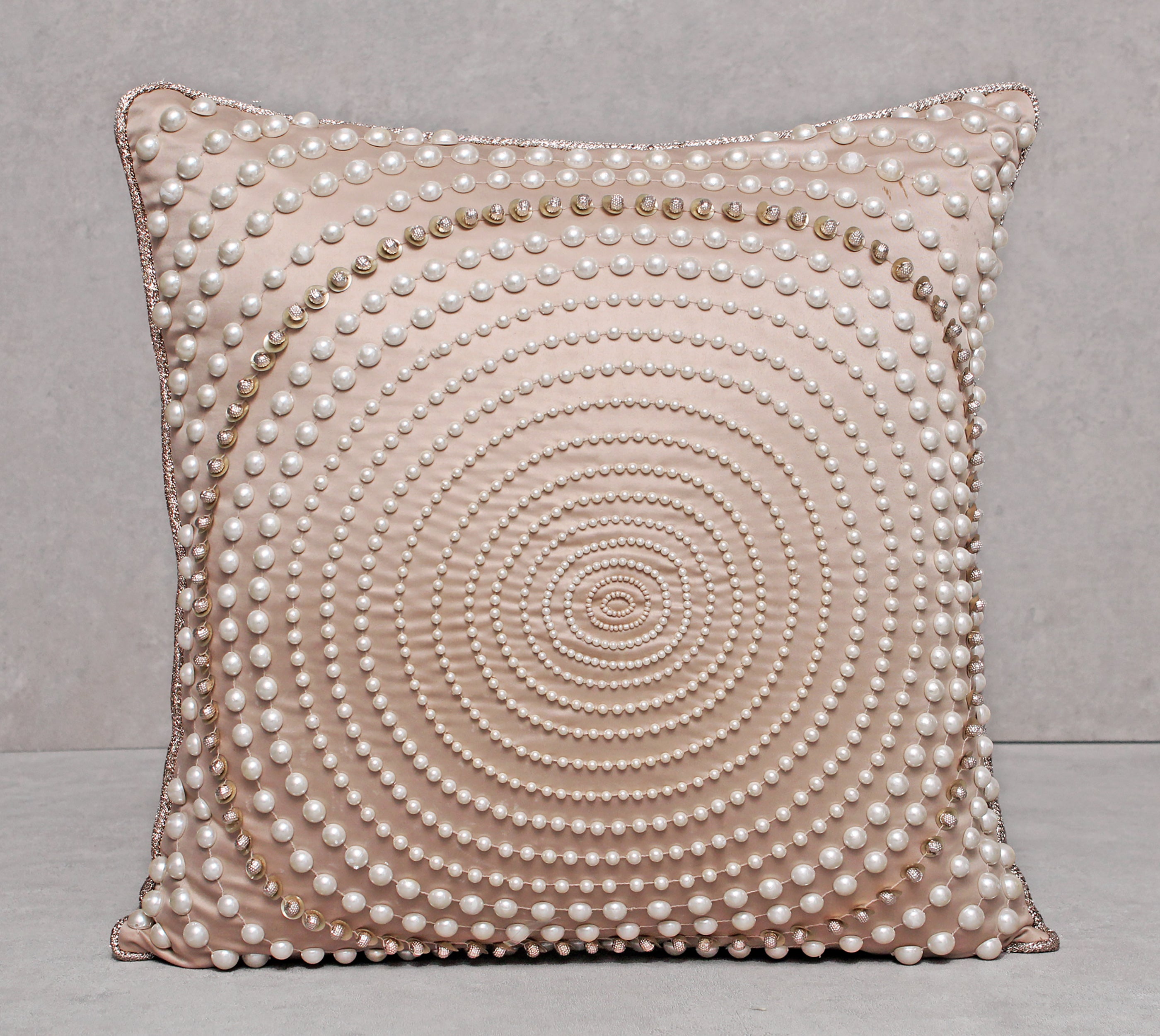 ENAMOR Beige Beaded Cushion Cover