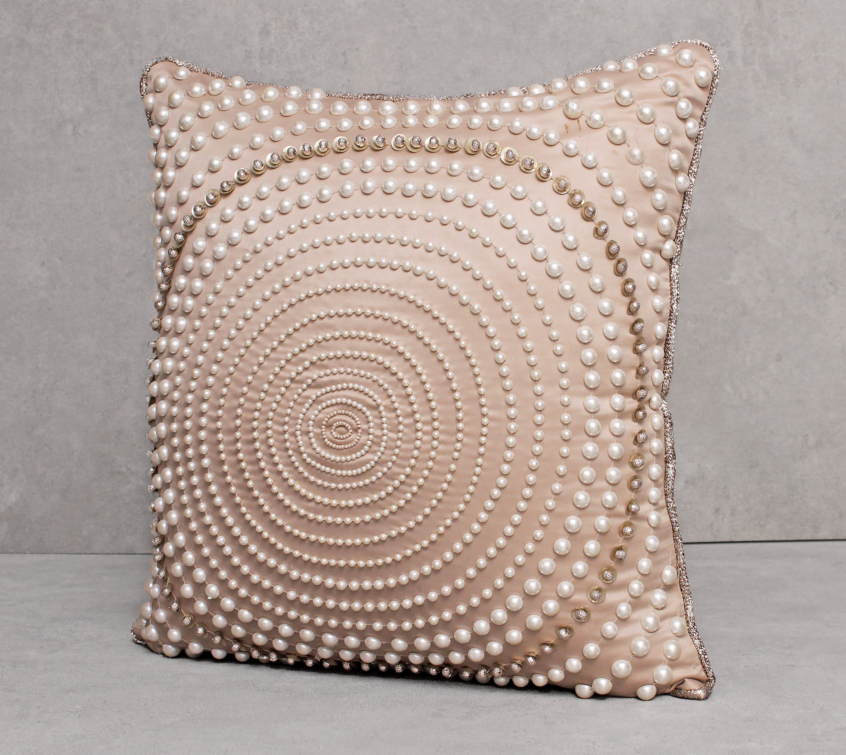 ENAMOR Beige Beaded Cushion Cover