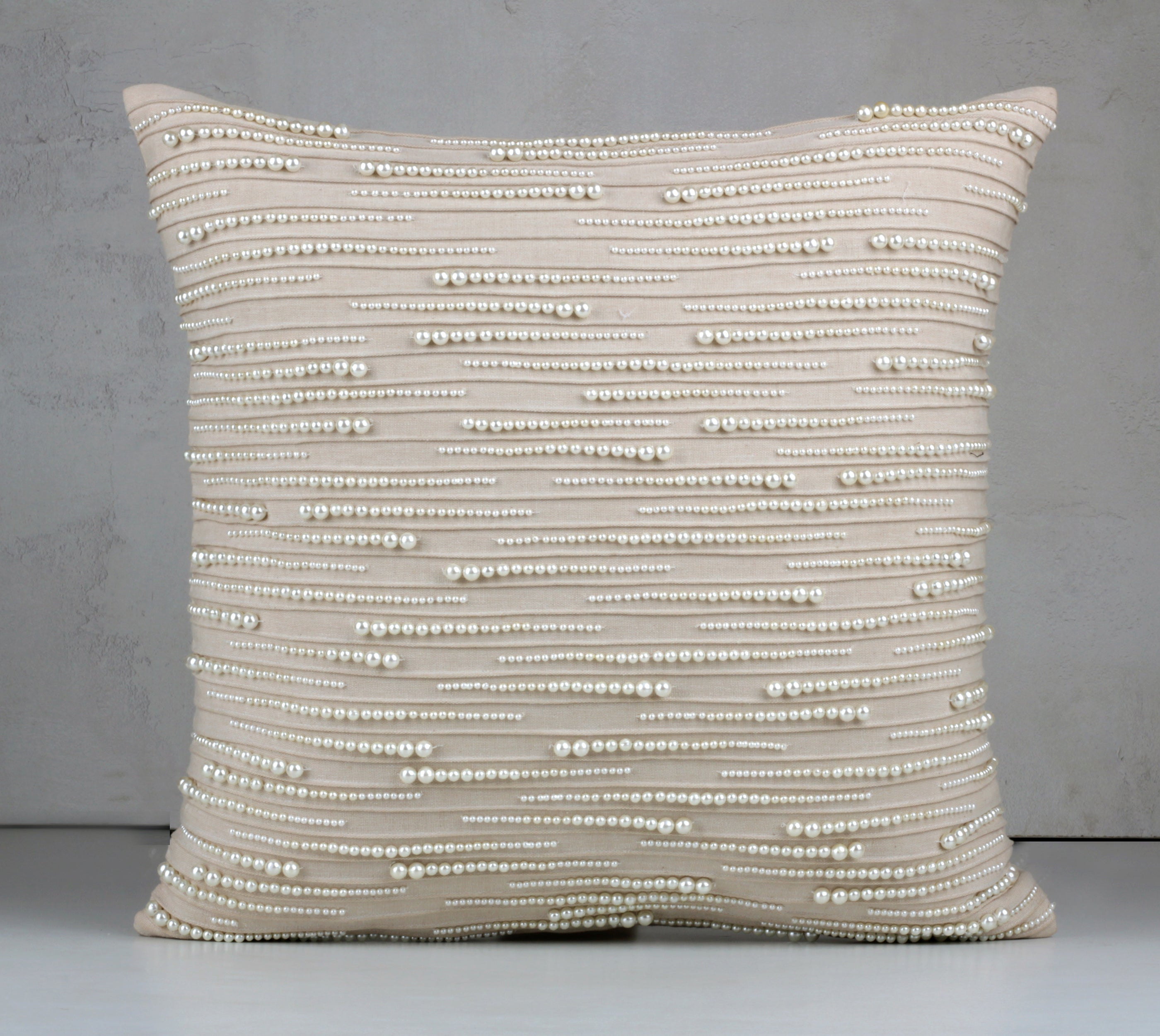 Cotton and Off-white pearl Cushion Cover