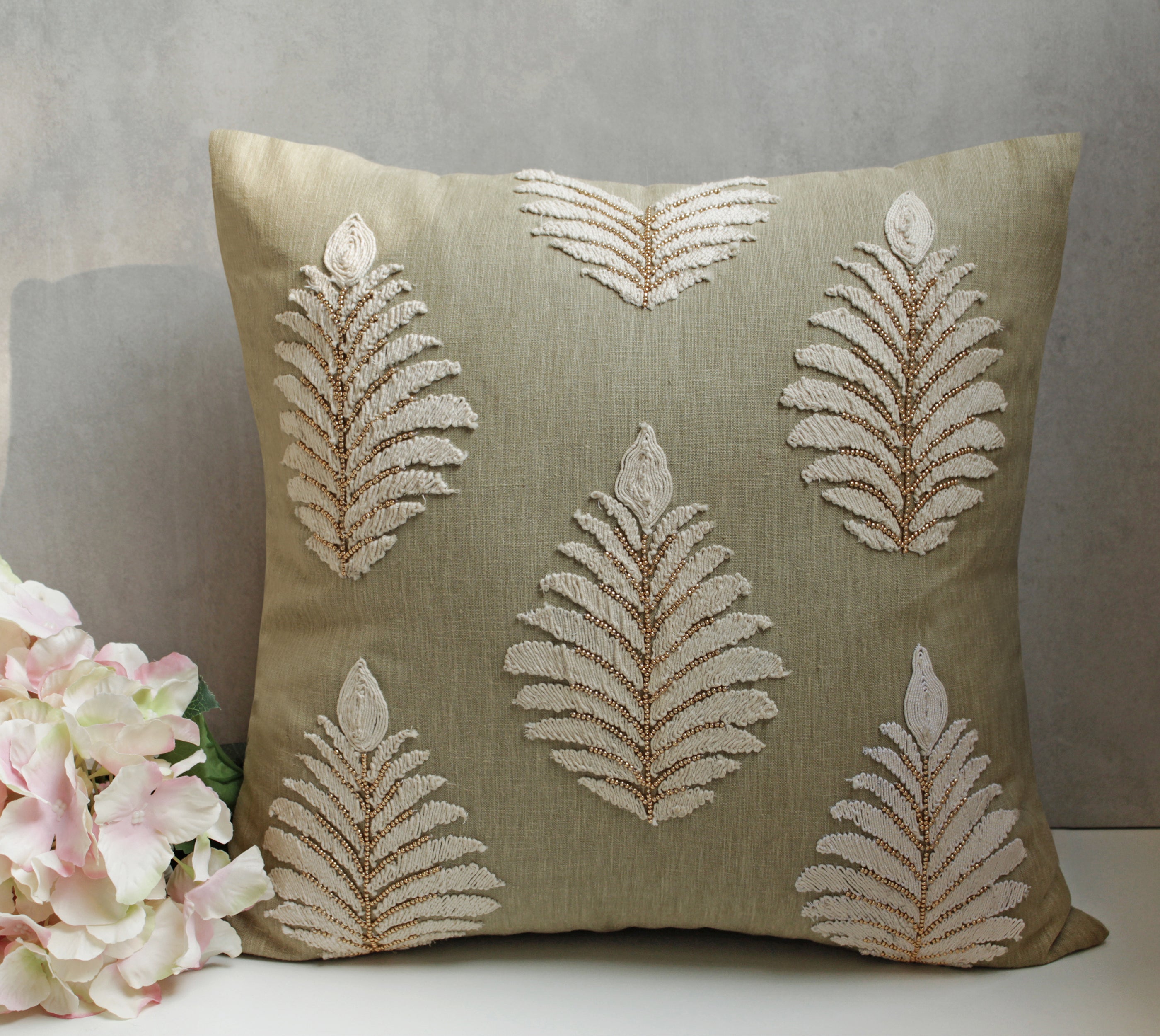 ISABELLA Green Linen Cushion Cover