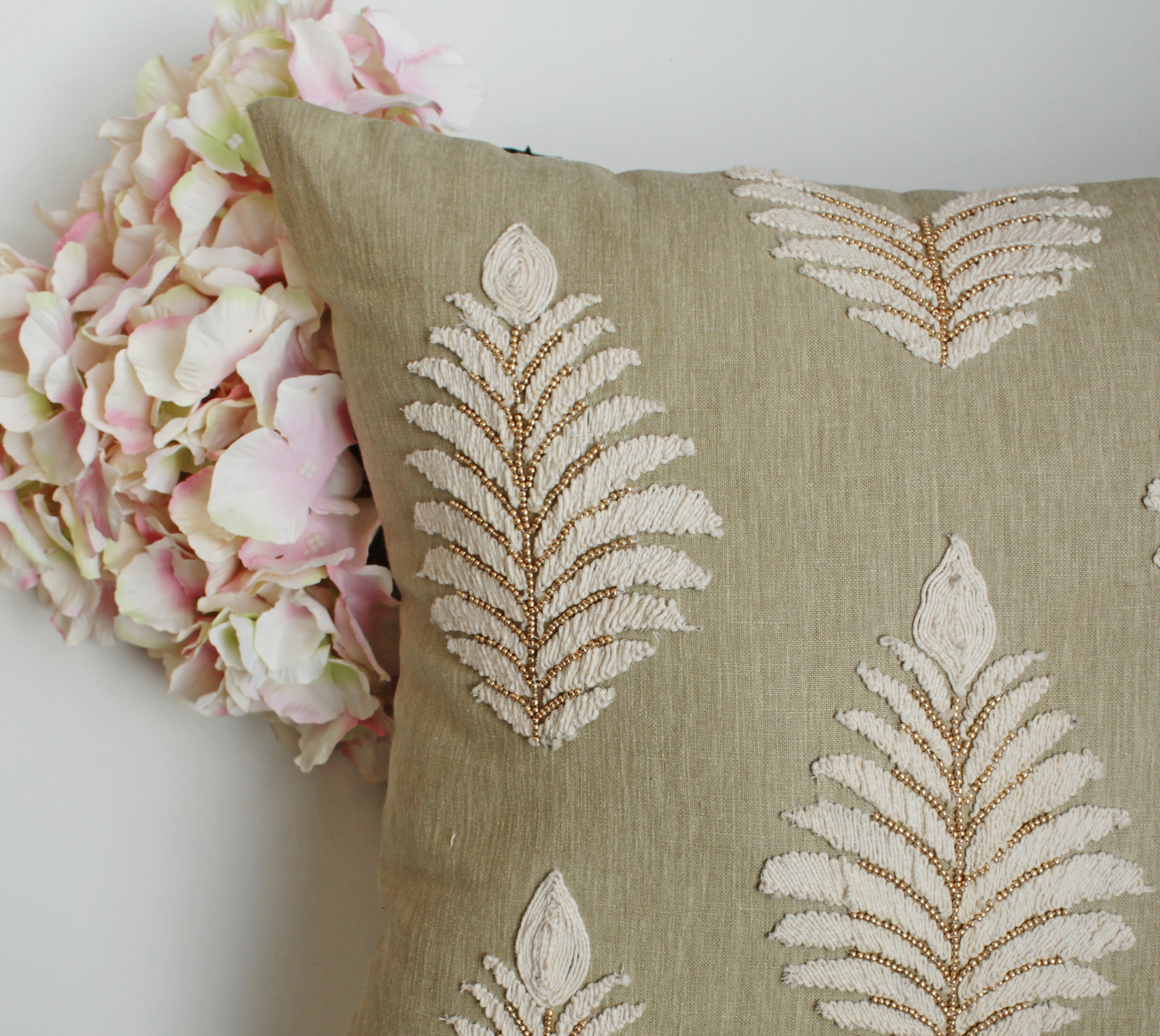 ISABELLA Green Linen Cushion Cover