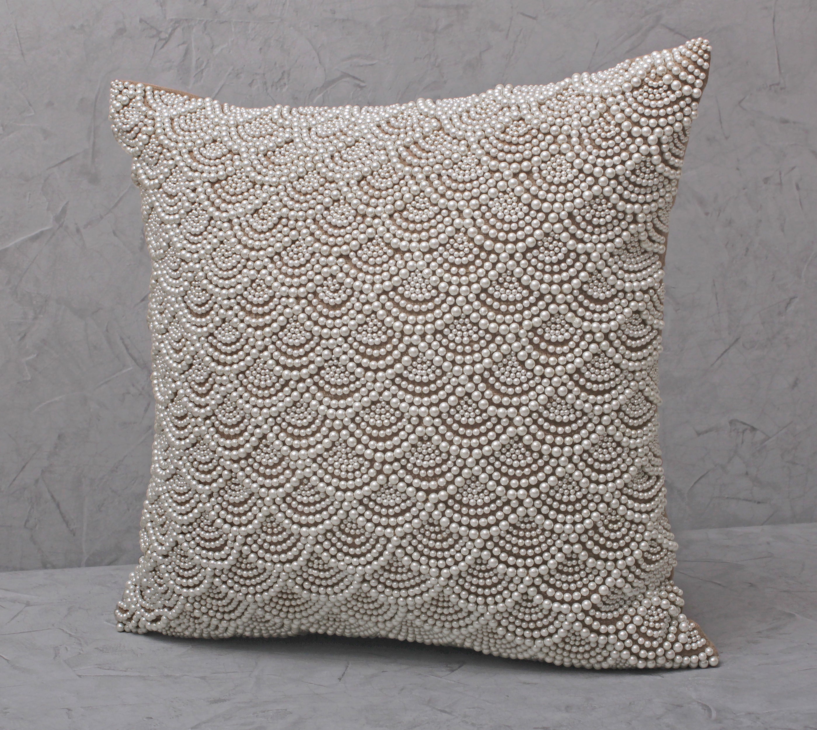 CAPIZ Light Brown and Off-white Pearl Cushion Cover