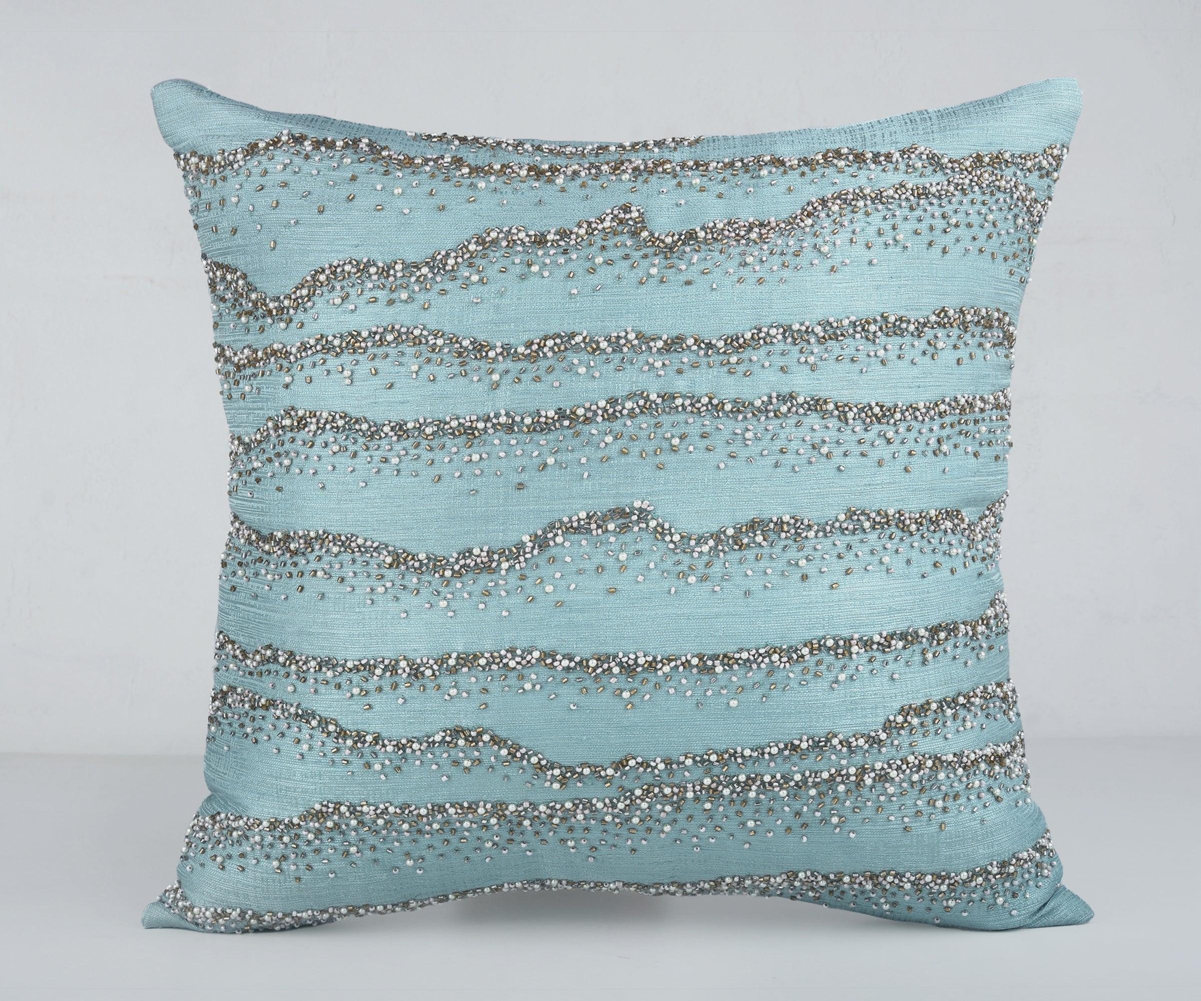 DELLA Light Blue Beaded Cushion Cover