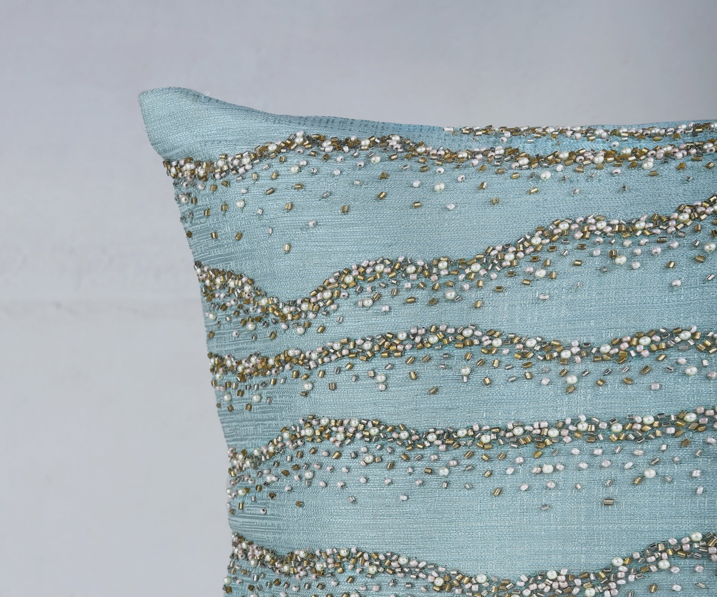 DELLA Light Blue Beaded Cushion Cover