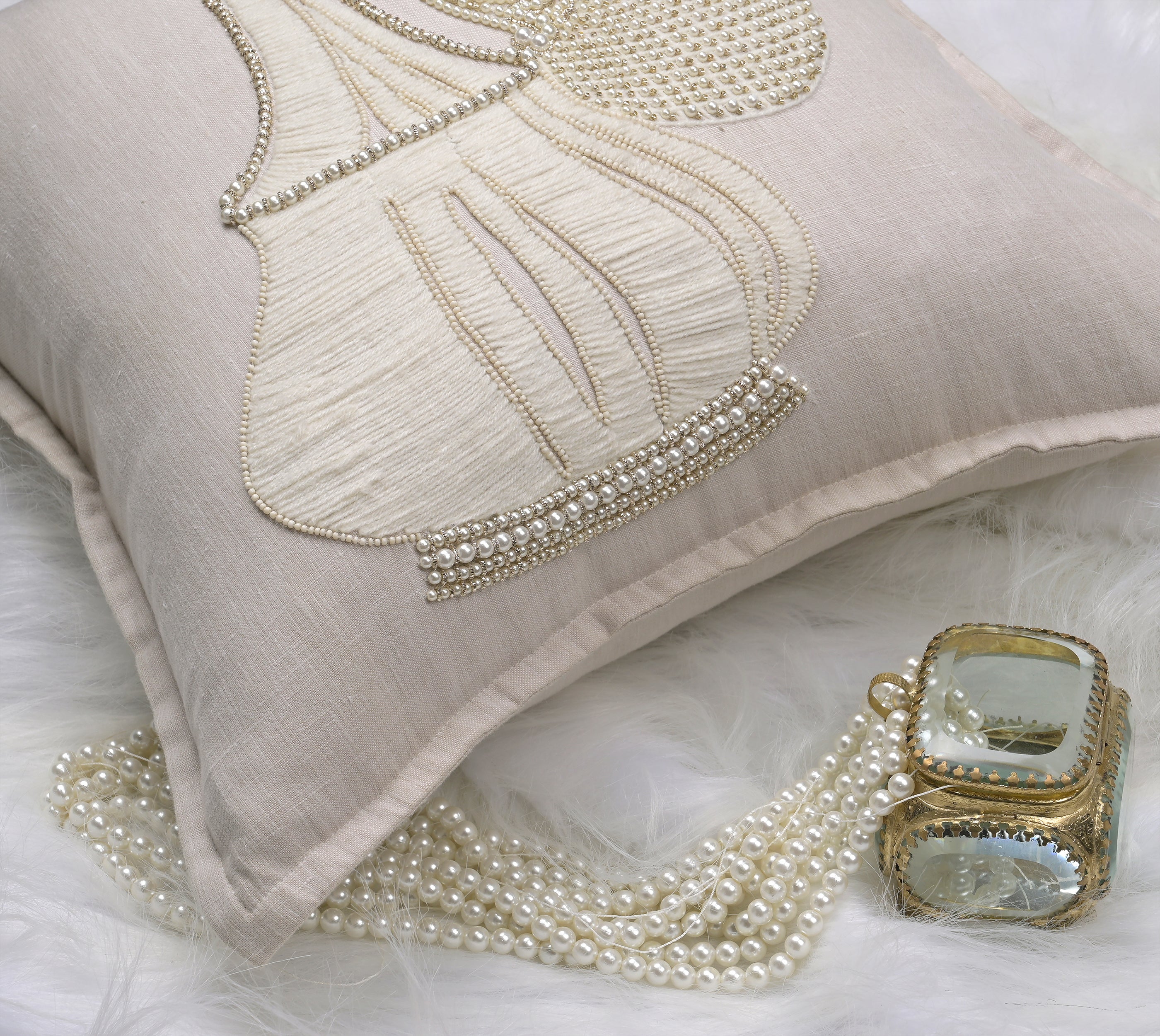 PALASH Light Beige Linen Cushion Cover