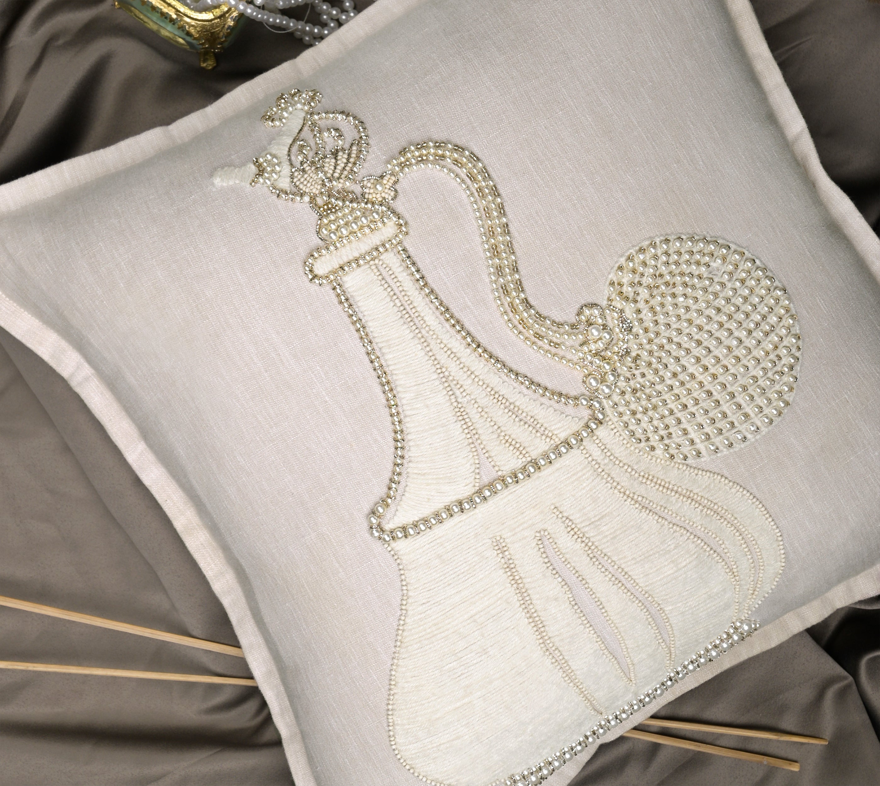 PALASH Light Beige Linen Cushion Cover