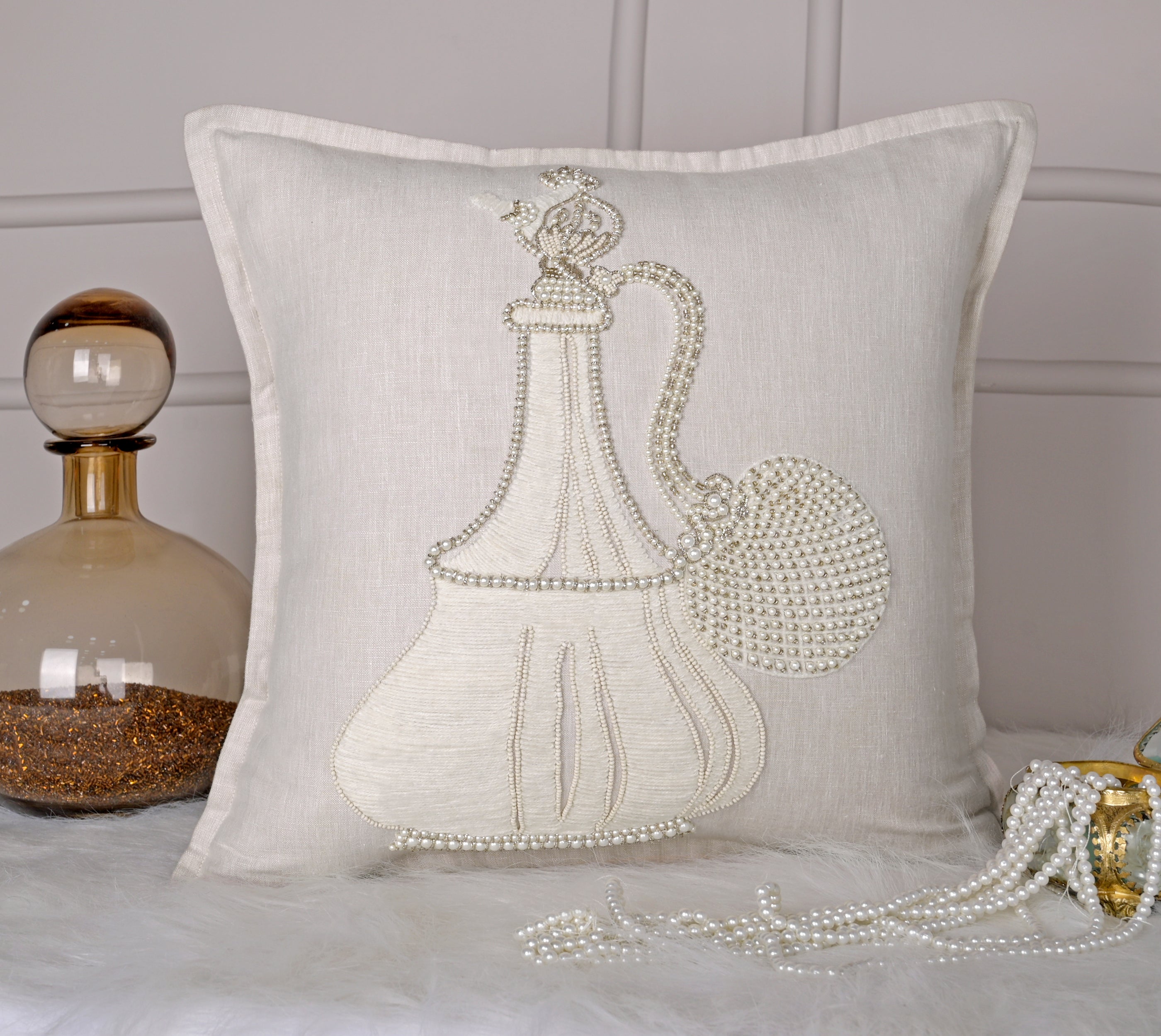 PALASH Light Beige Linen Cushion Cover