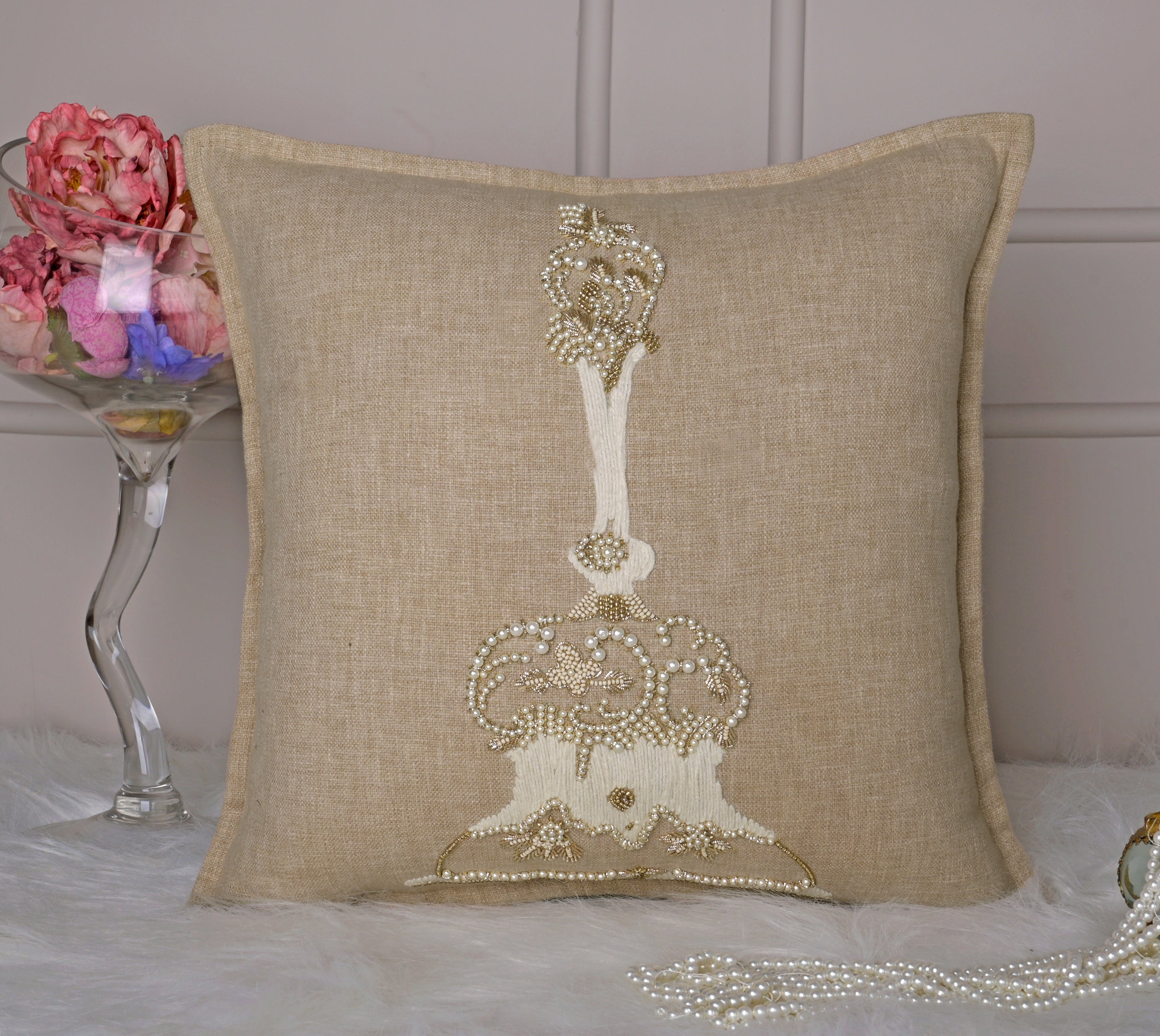 PALASH Beige Cotton Cushion Cover