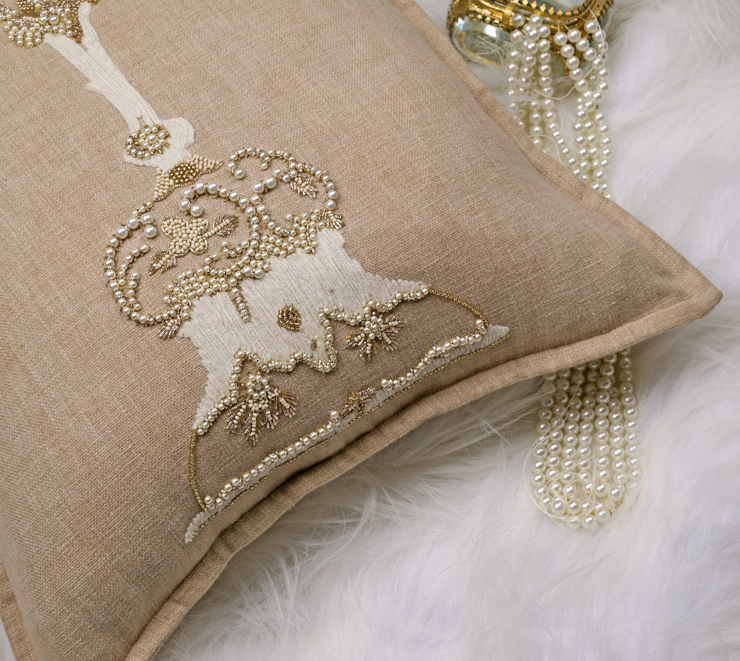 PALASH Beige Cotton Cushion Cover