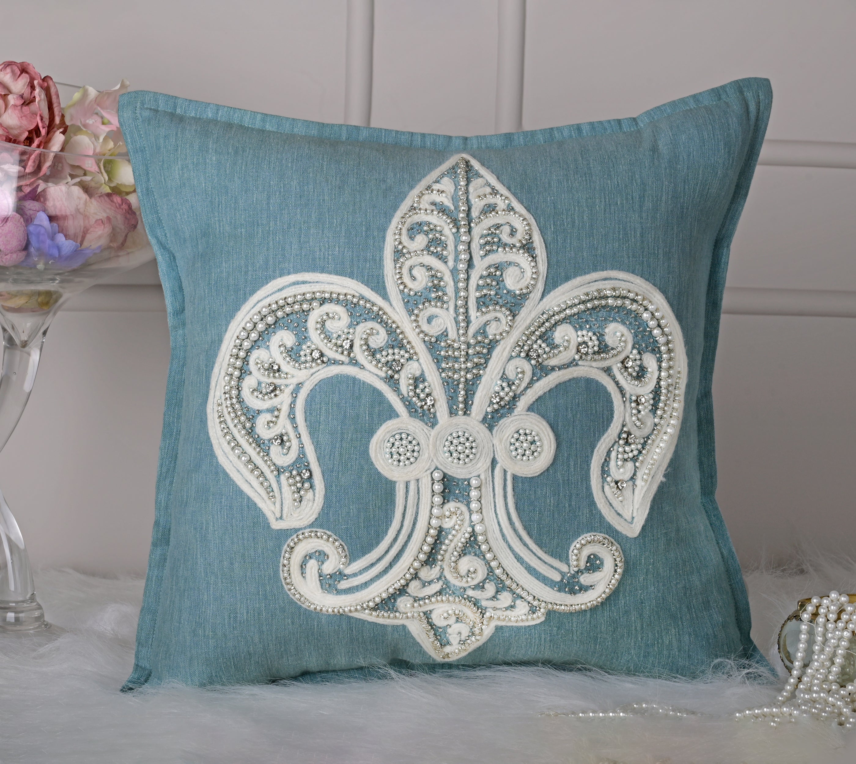 PALASH Blue Linen Cushion Cover