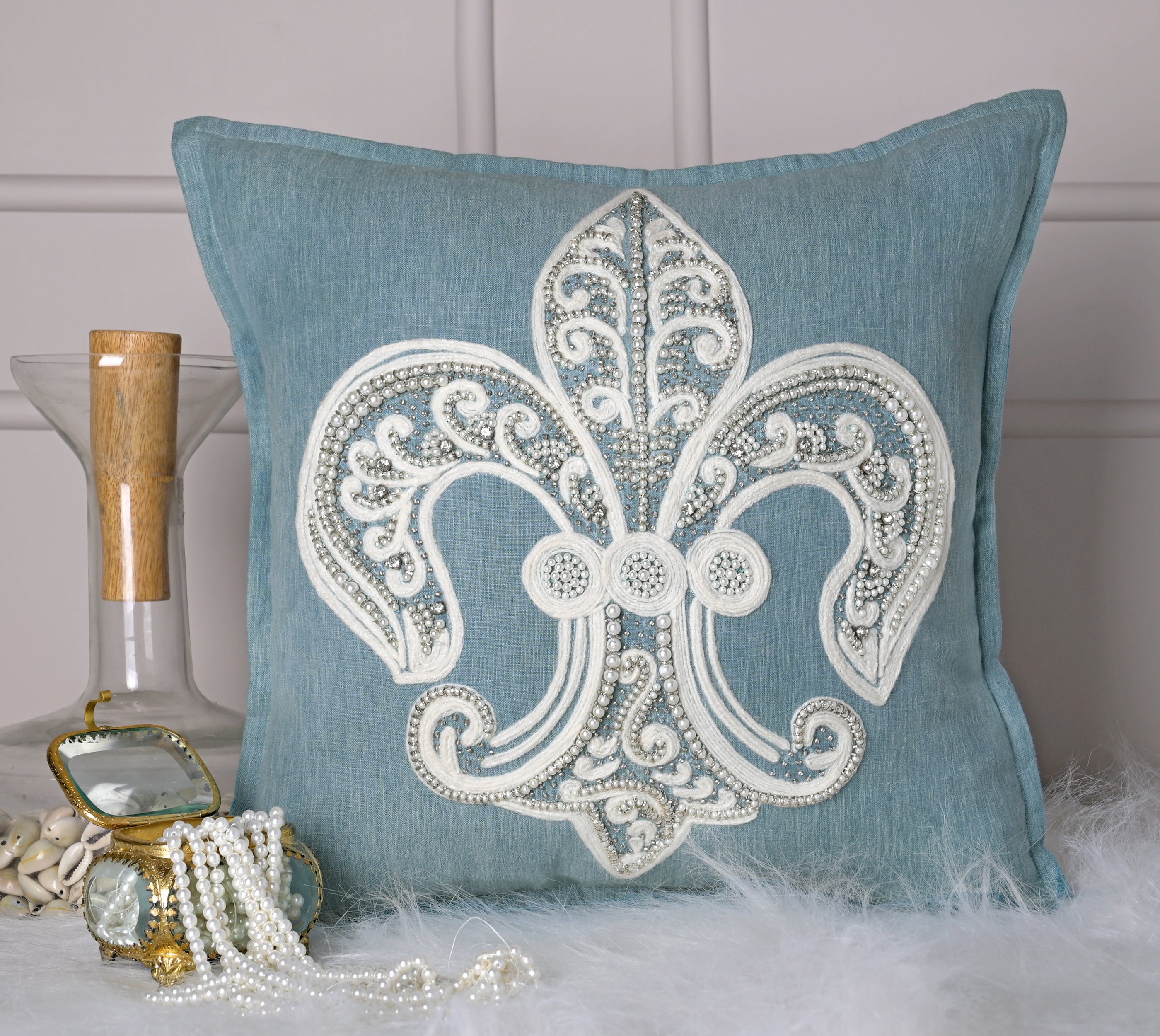 PALASH Blue Linen Cushion Cover