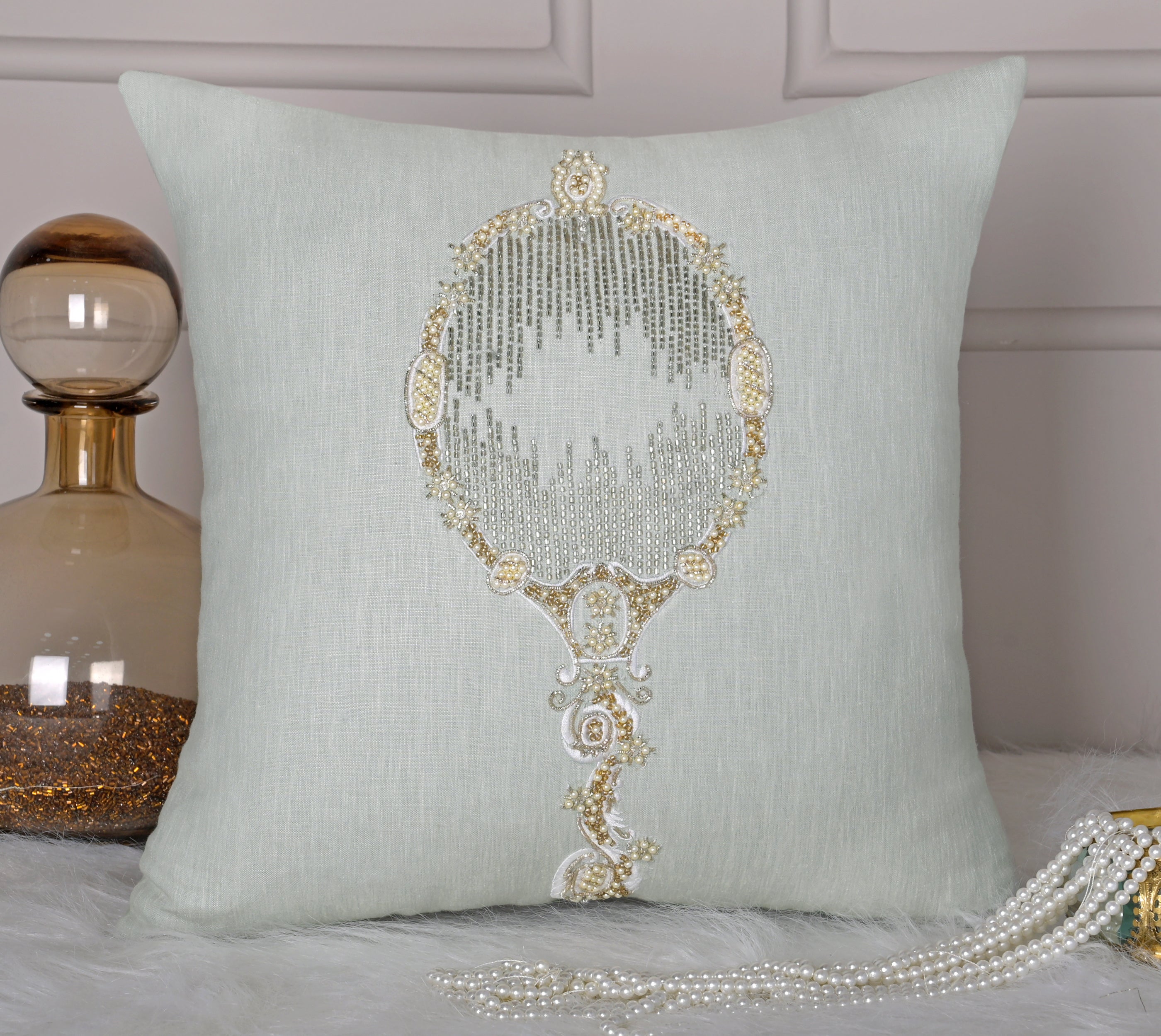 PALASH Light Blue Linen Cushion Cover