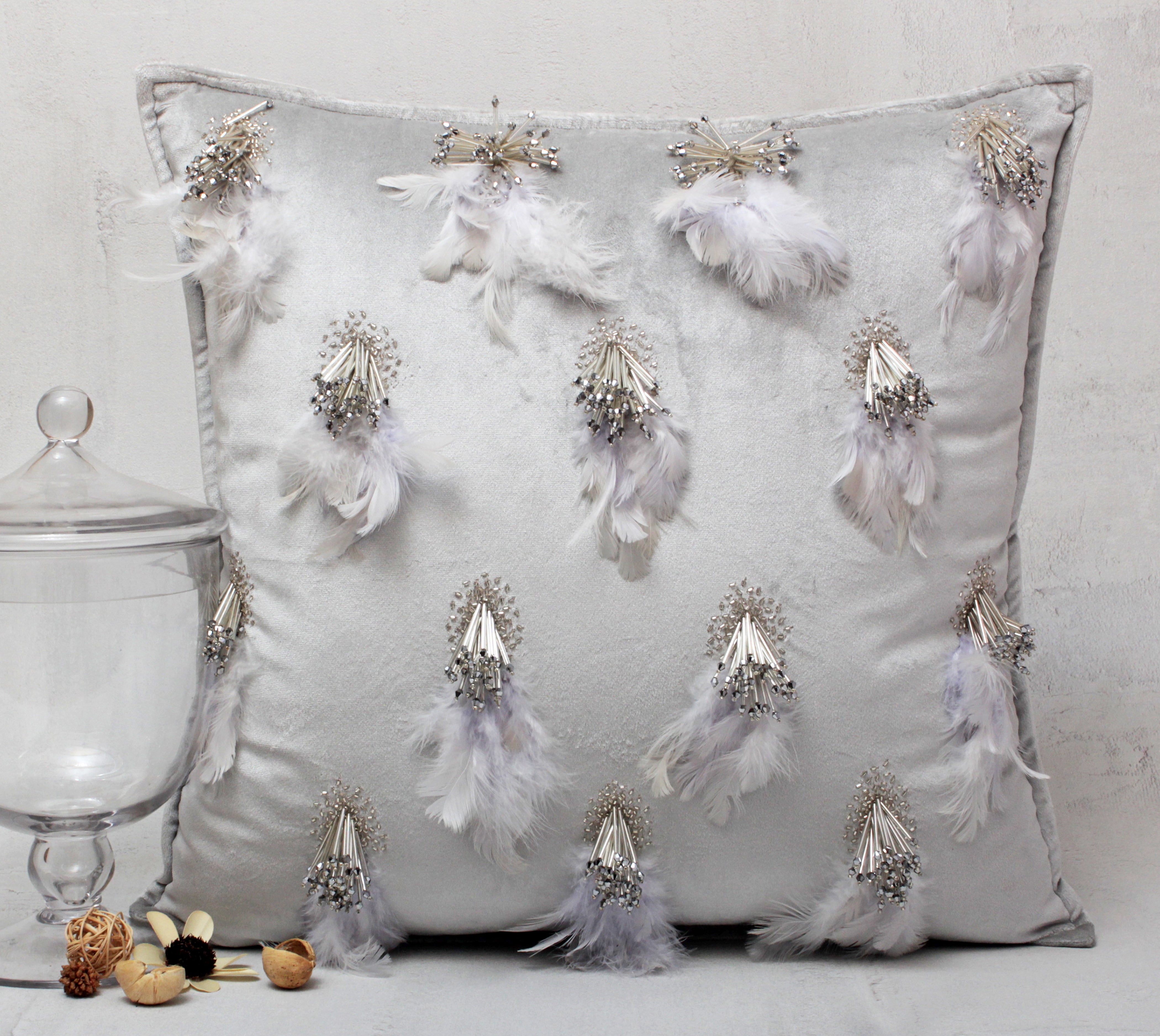 XENIA Silver Velvet Cushion Cover