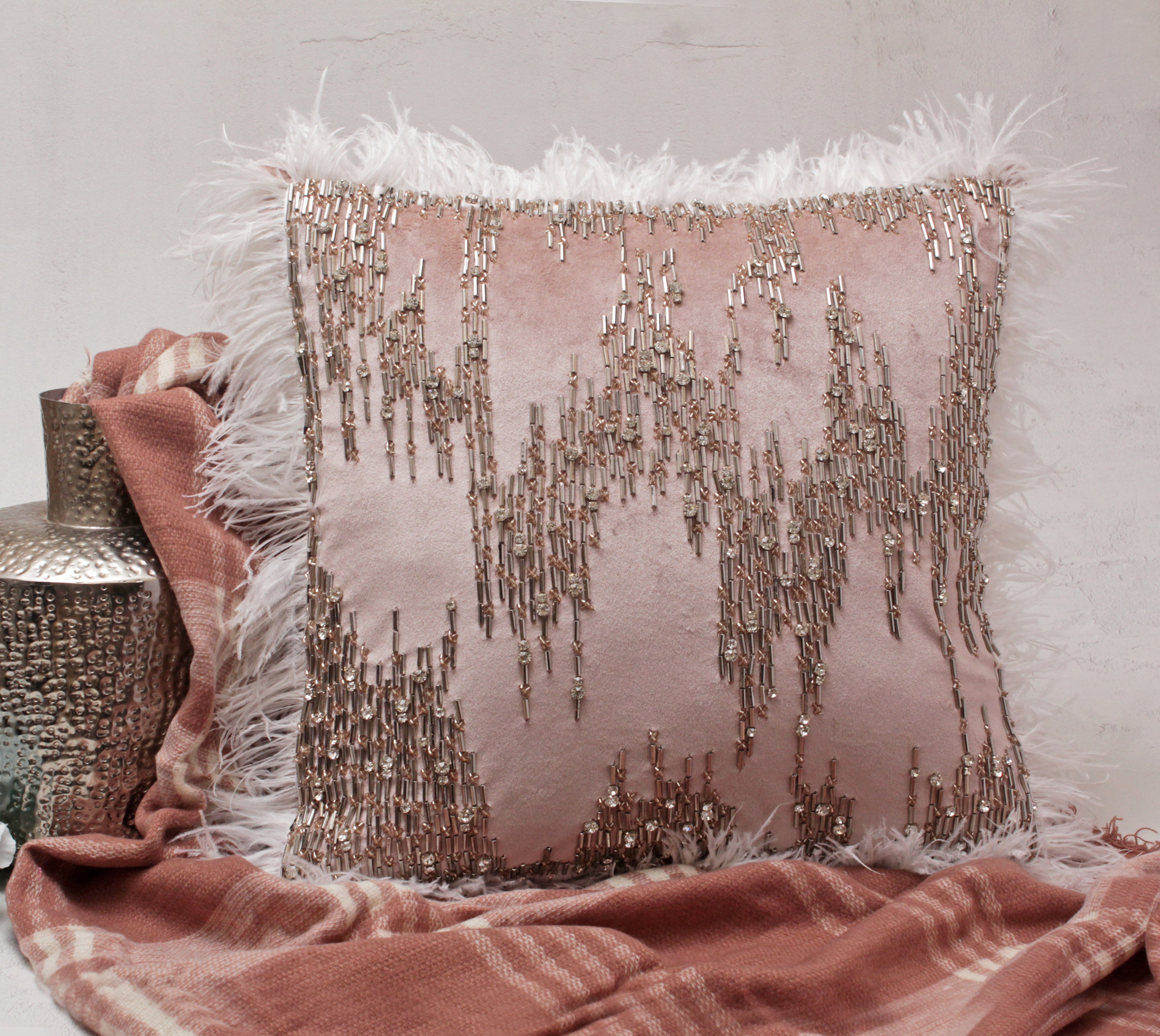 XENIA Pink Velvet Cushion Cover