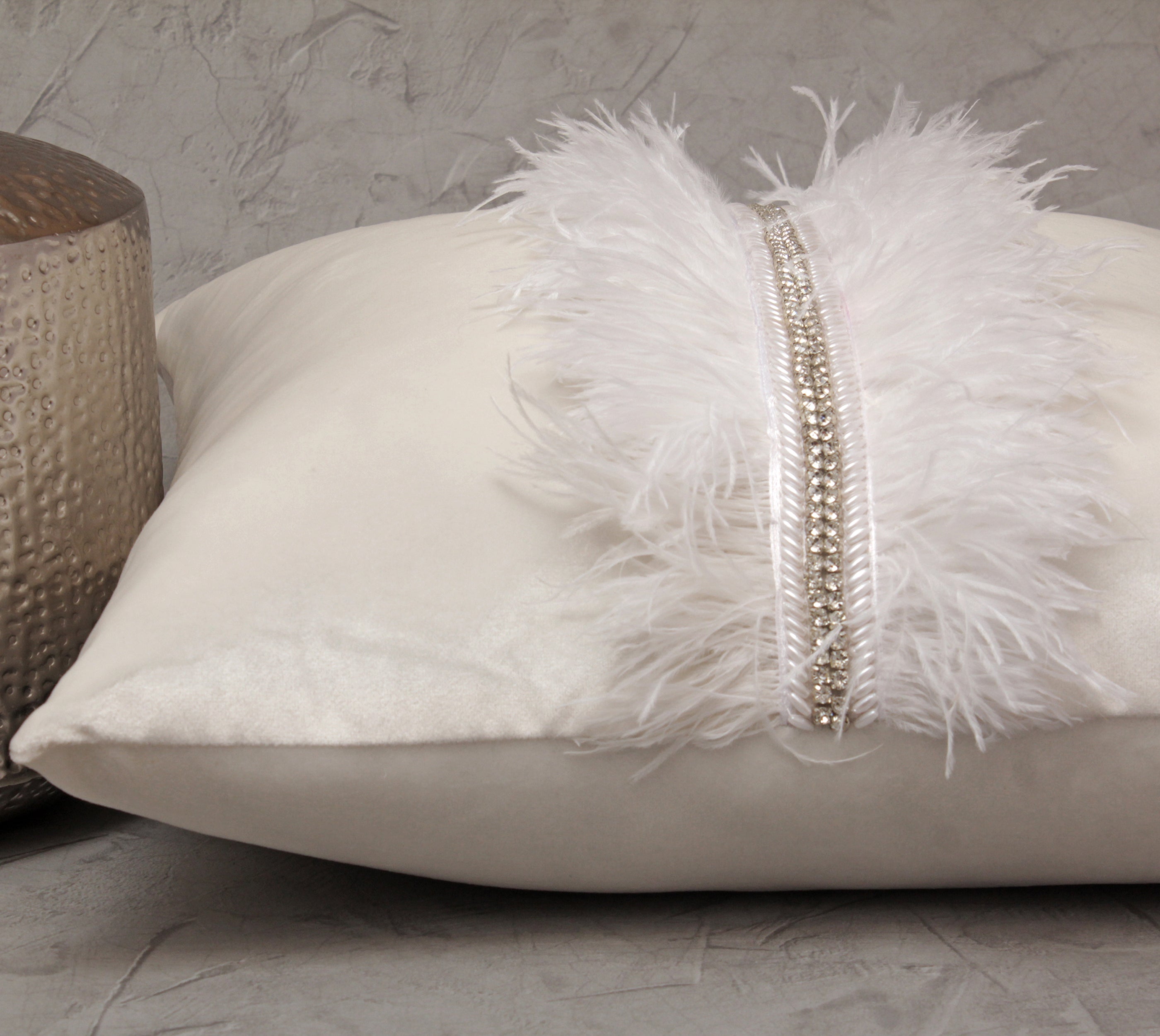 XENIA Offwhite and Silver  Feather  Cushion Cover