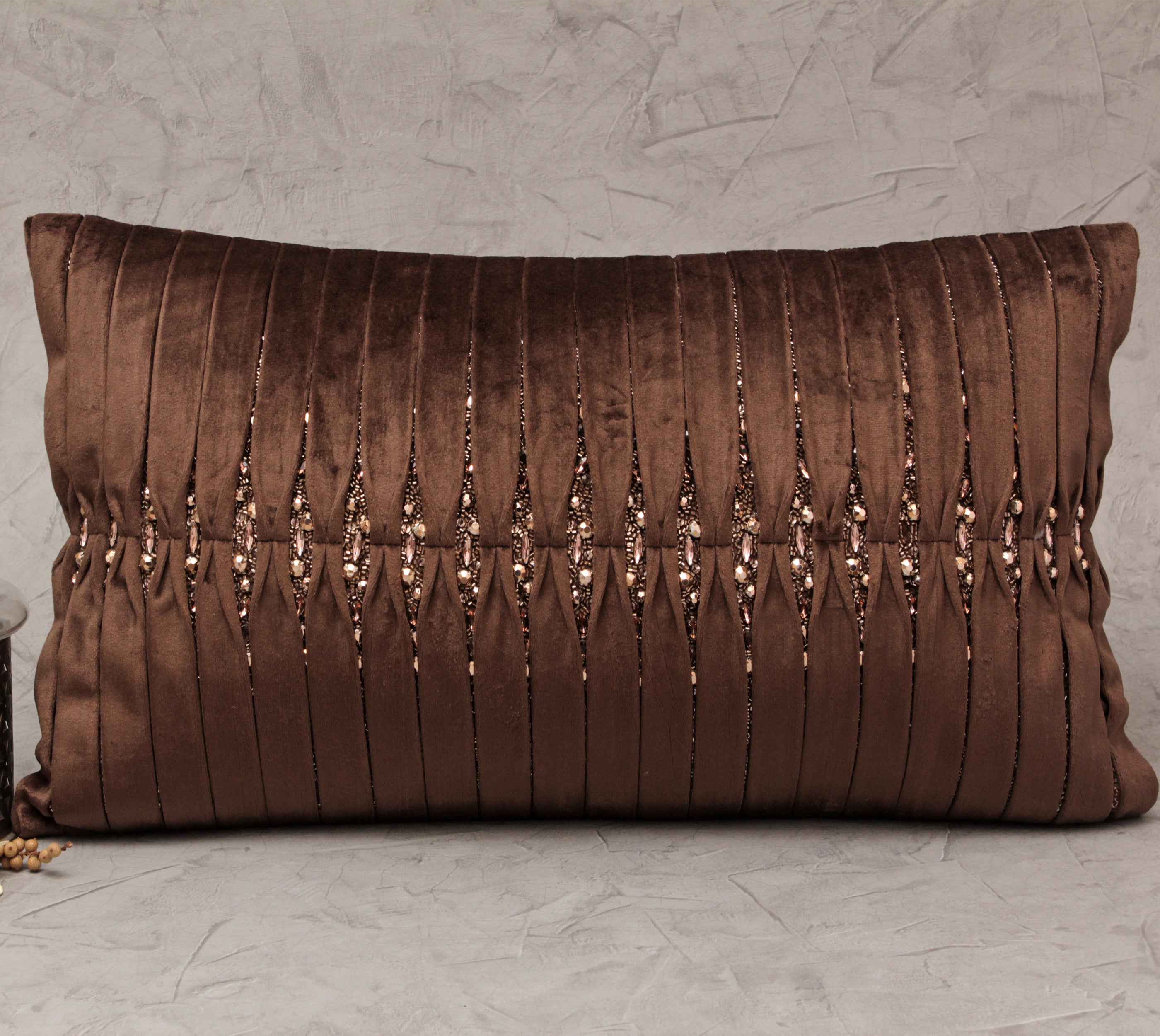 MIA Brown Velvet Pleated Cushion Cover