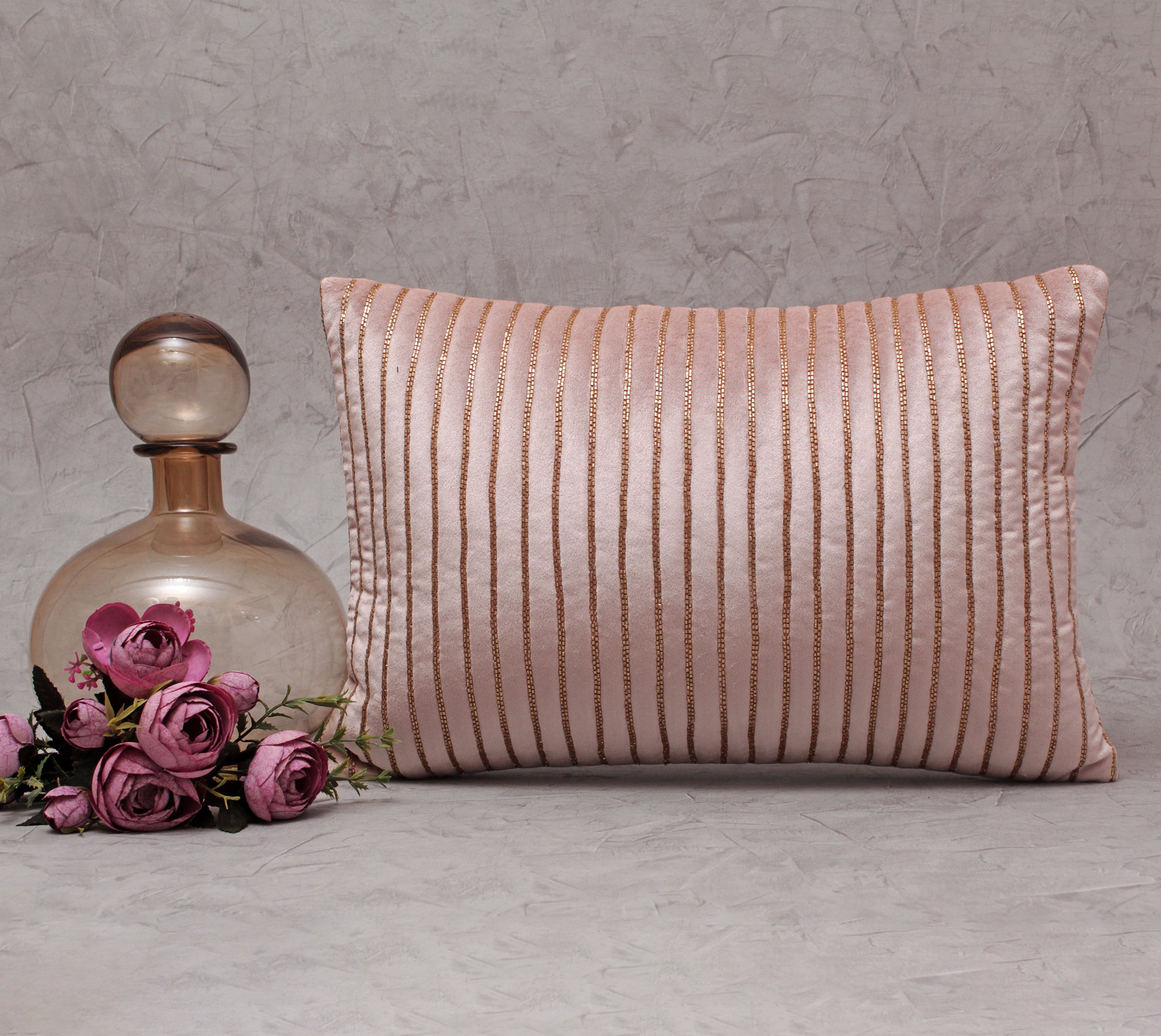 Gold Velvet Beaded Cushion Cover