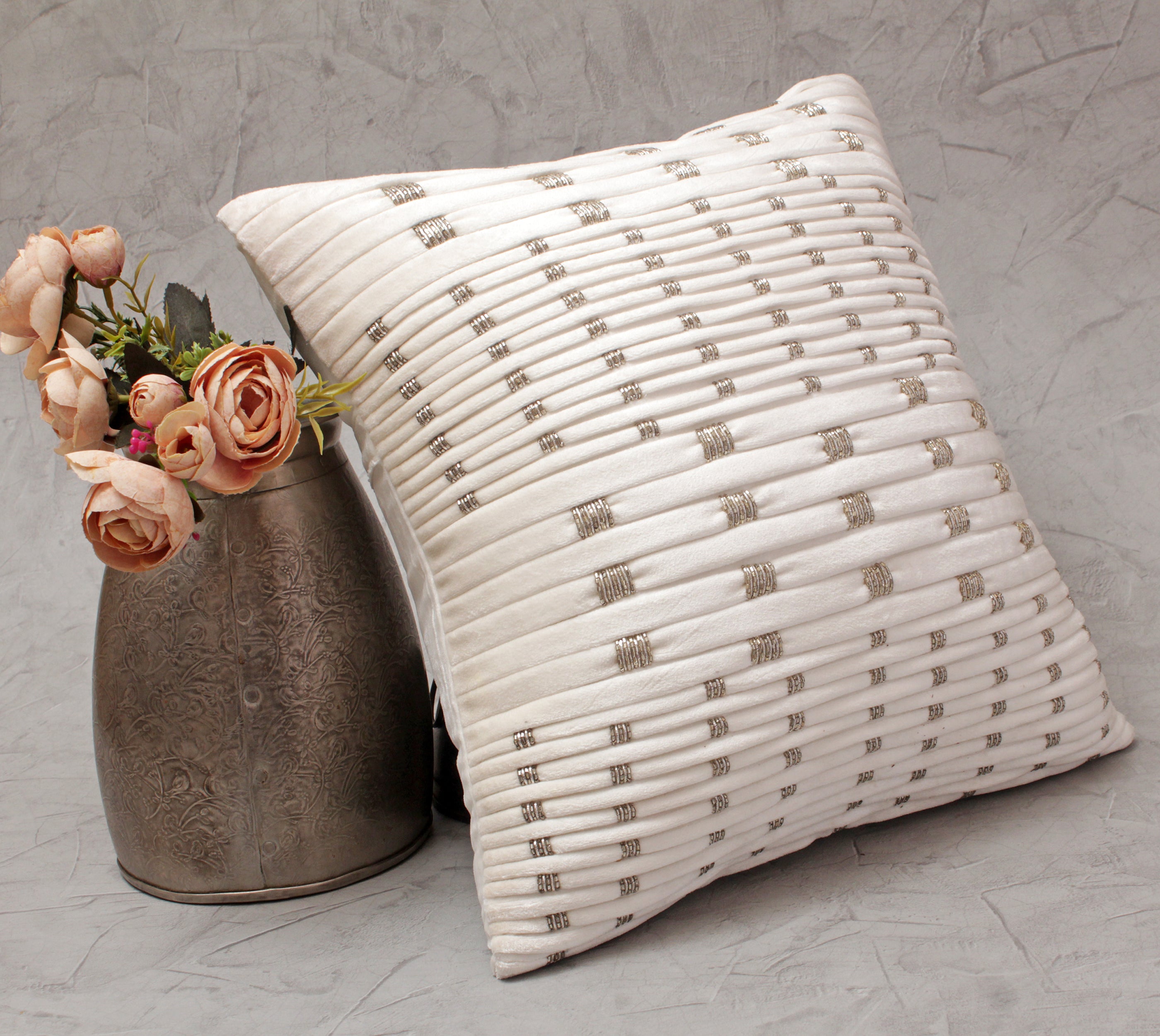 NOVA Off white Velvet Pleated Cushion Cover