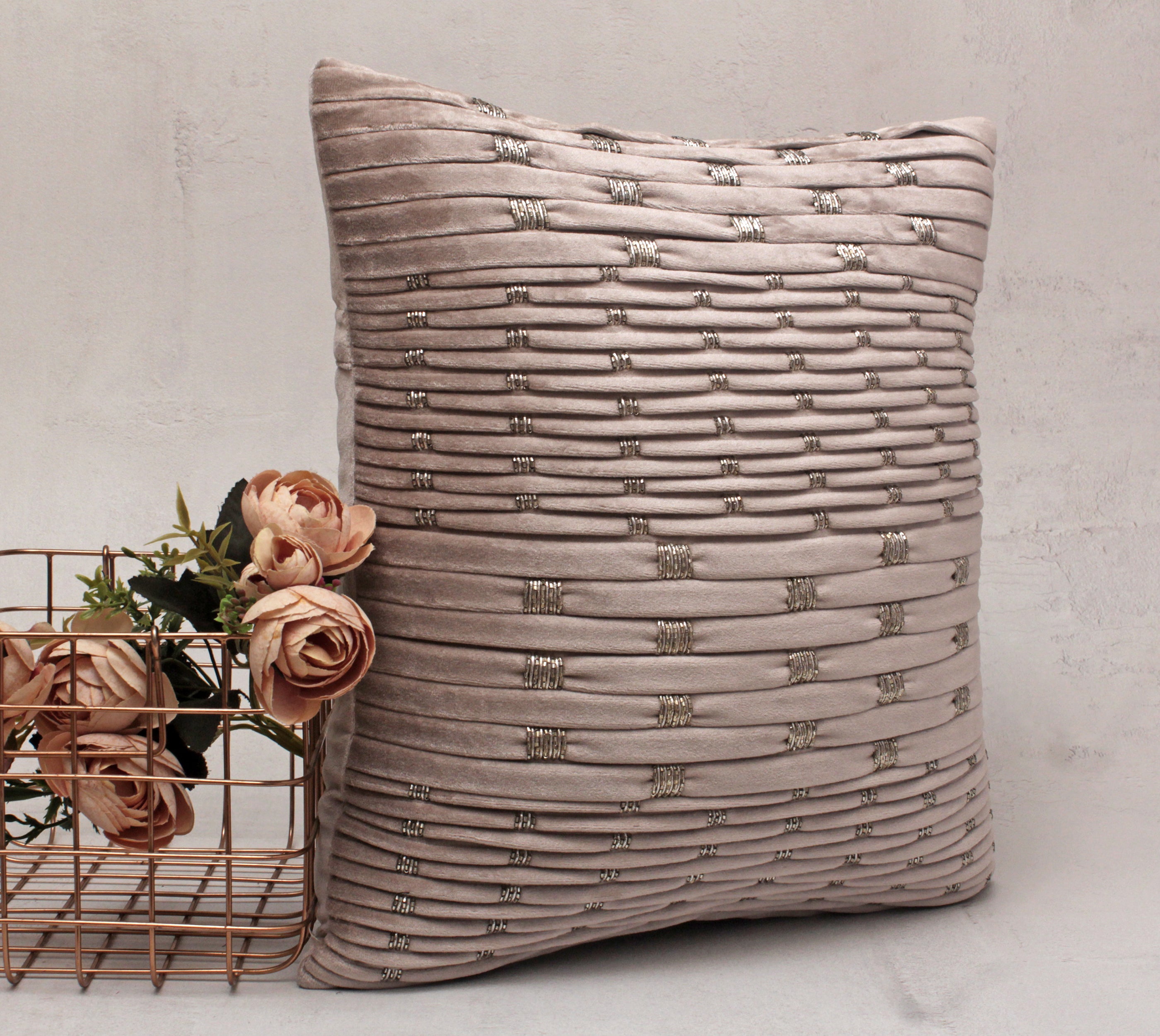 NOVA Grey Velvet Pleated Cushion Cover