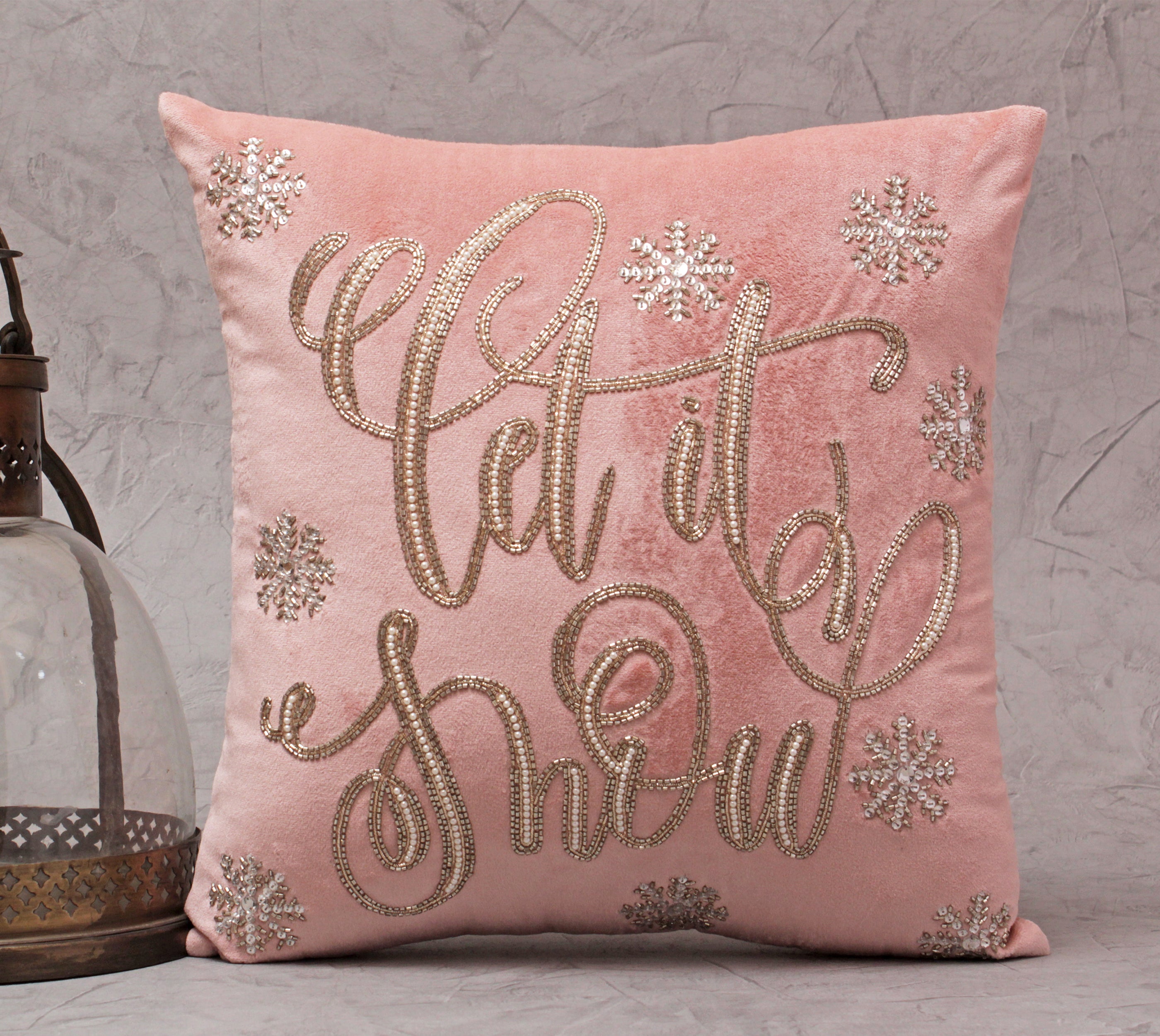 CHRISTMAS Pink Velvet Cushion Cover