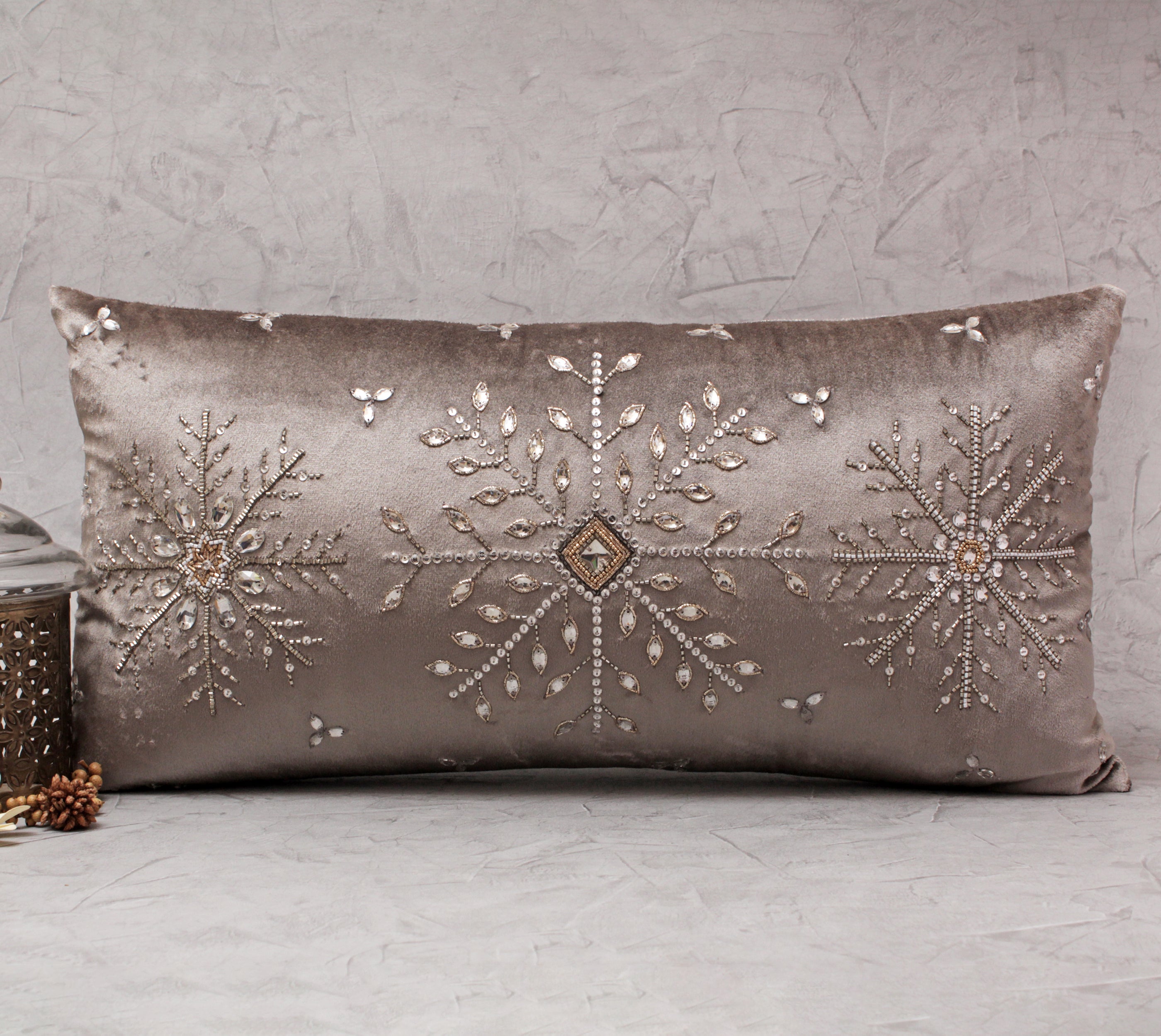 CHRISTMAS Grey Velvet Cushion Cover