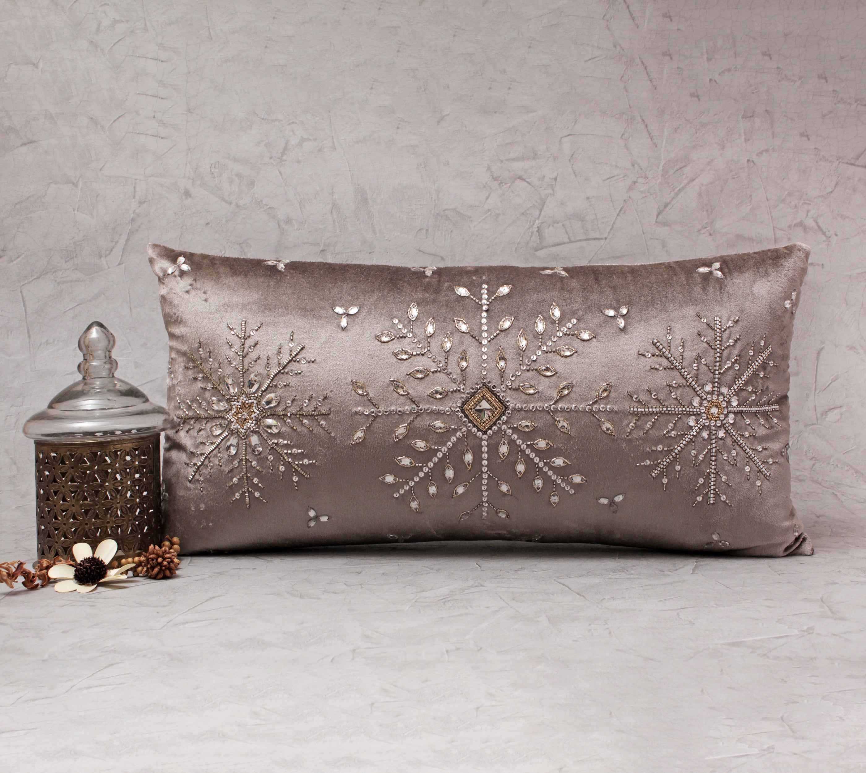 CHRISTMAS Grey Velvet Cushion Cover