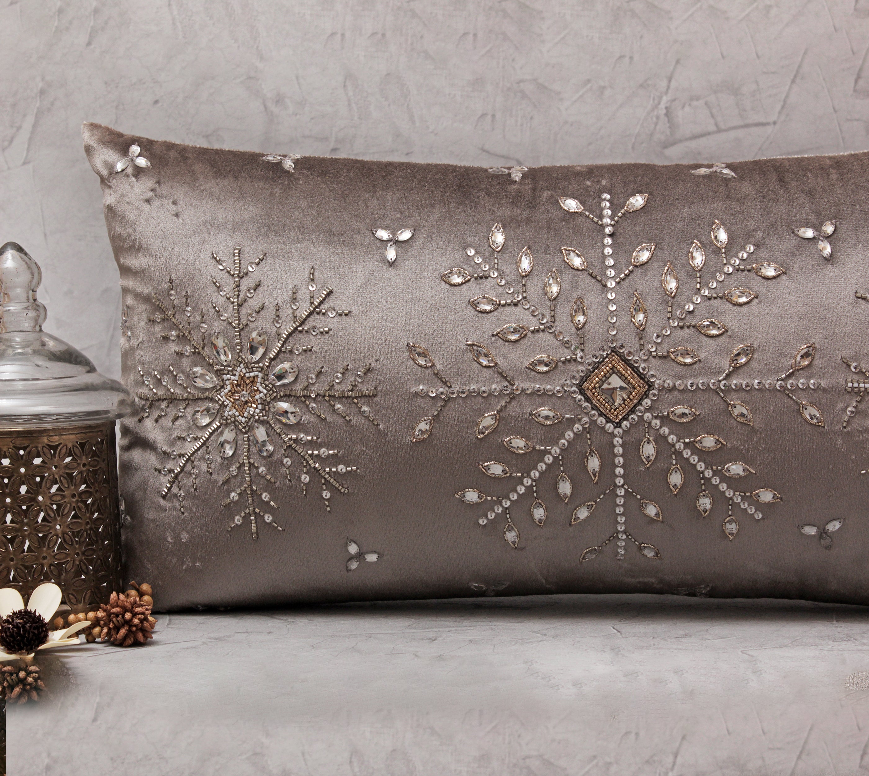 CHRISTMAS Grey Velvet Cushion Cover