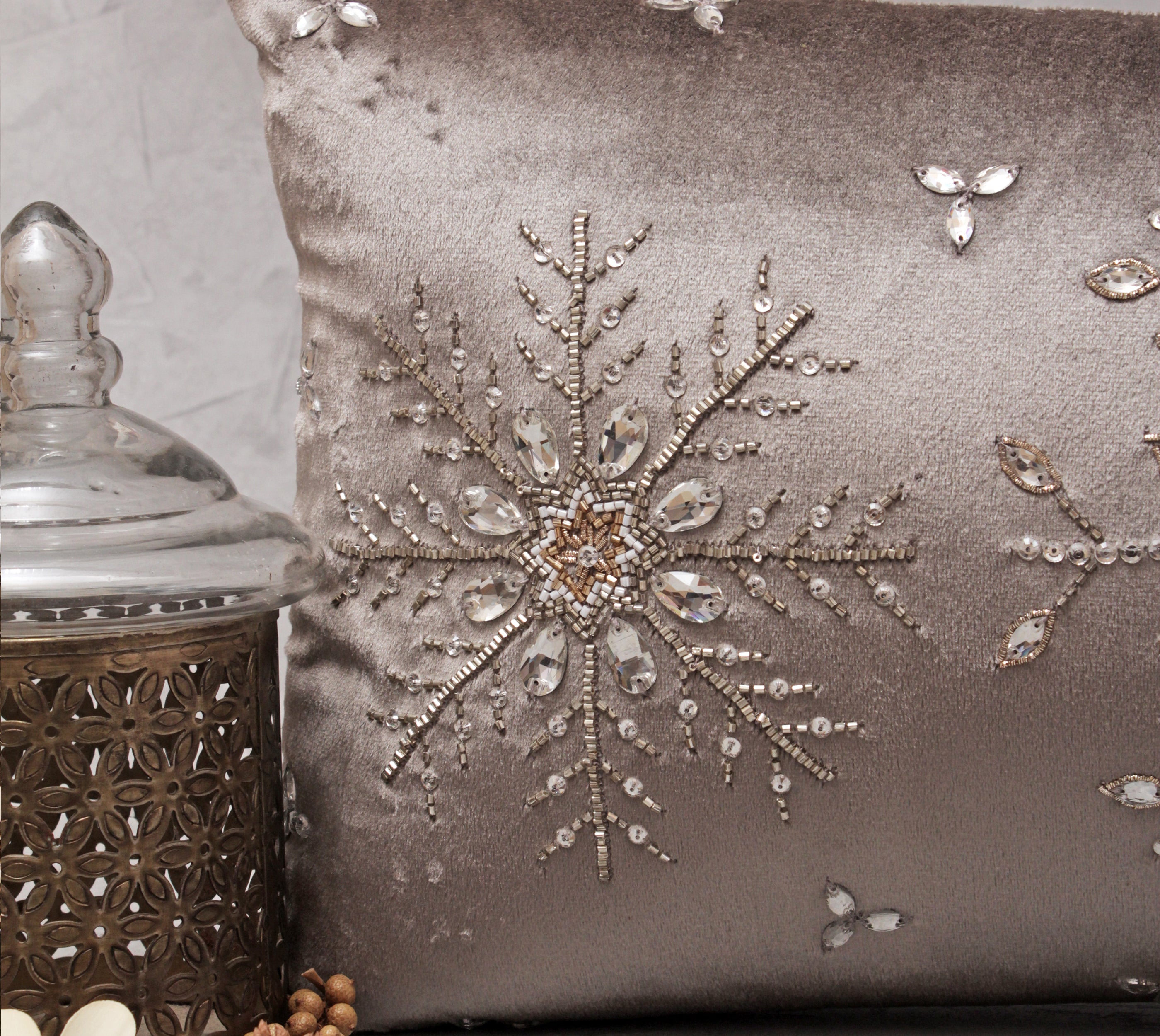 CHRISTMAS Grey Velvet Cushion Cover