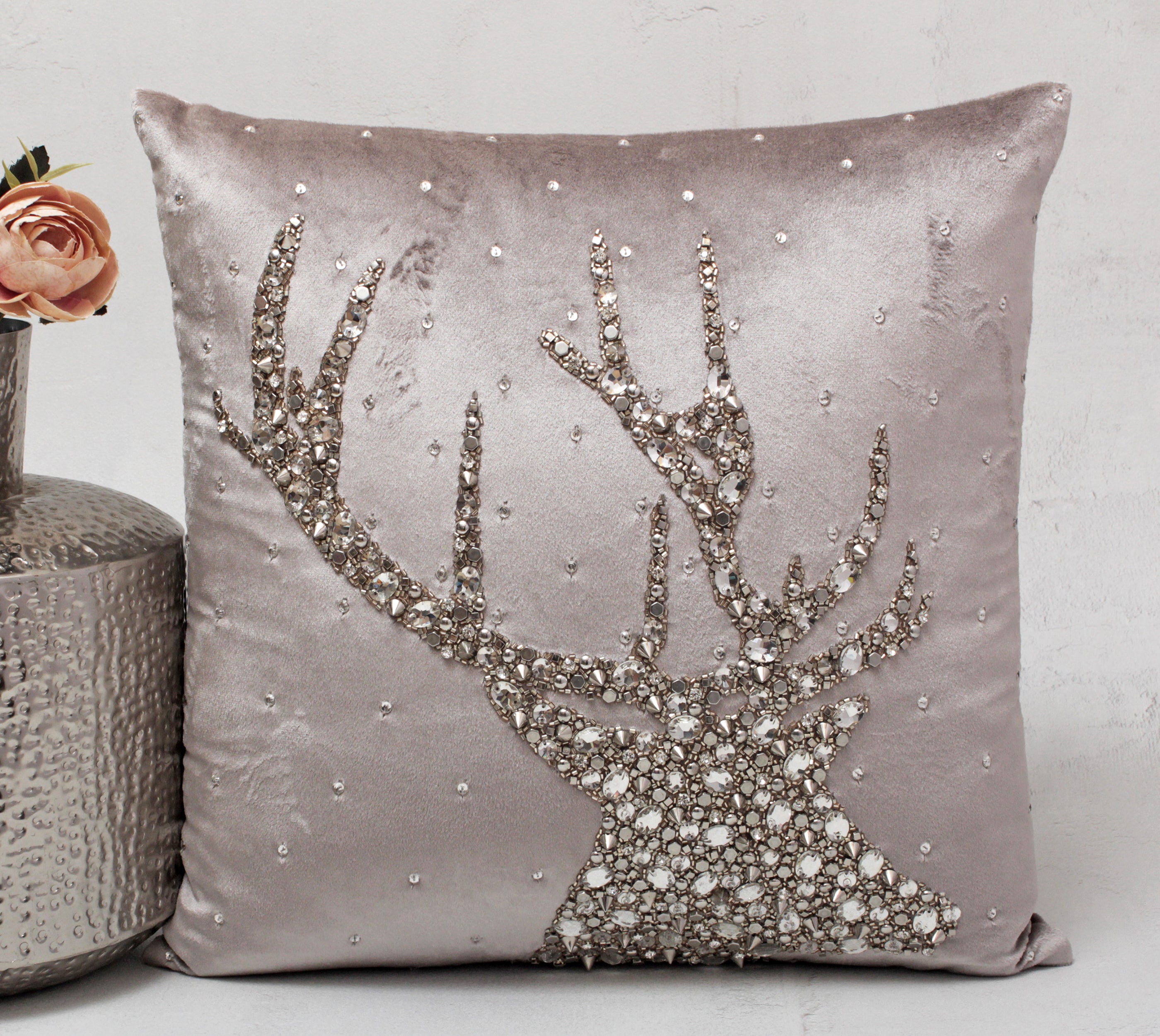 CHRISTMAS Silver Velvet Cushion Cover