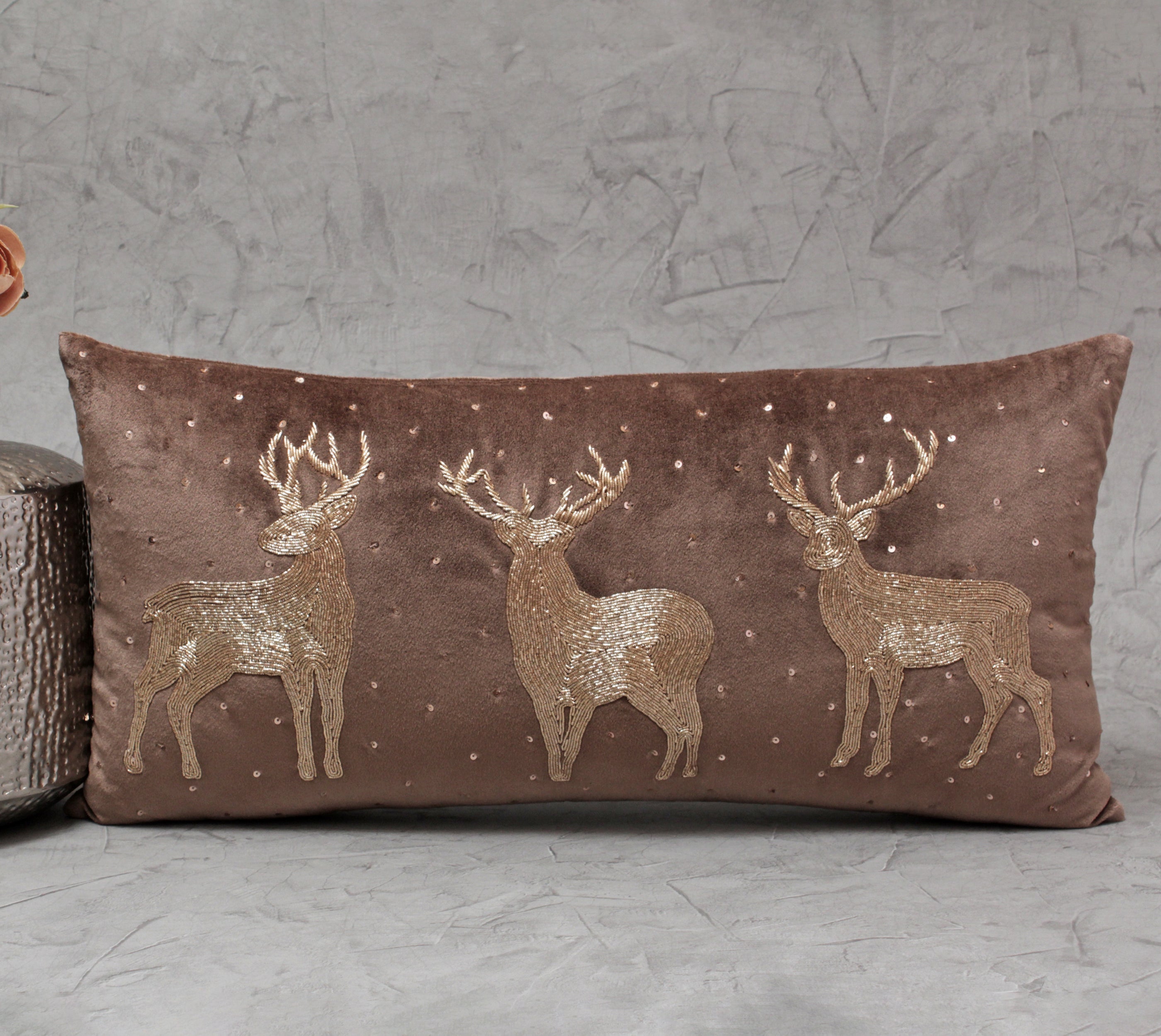 CHRISTMAS Taupe Velvet Cushion Cover