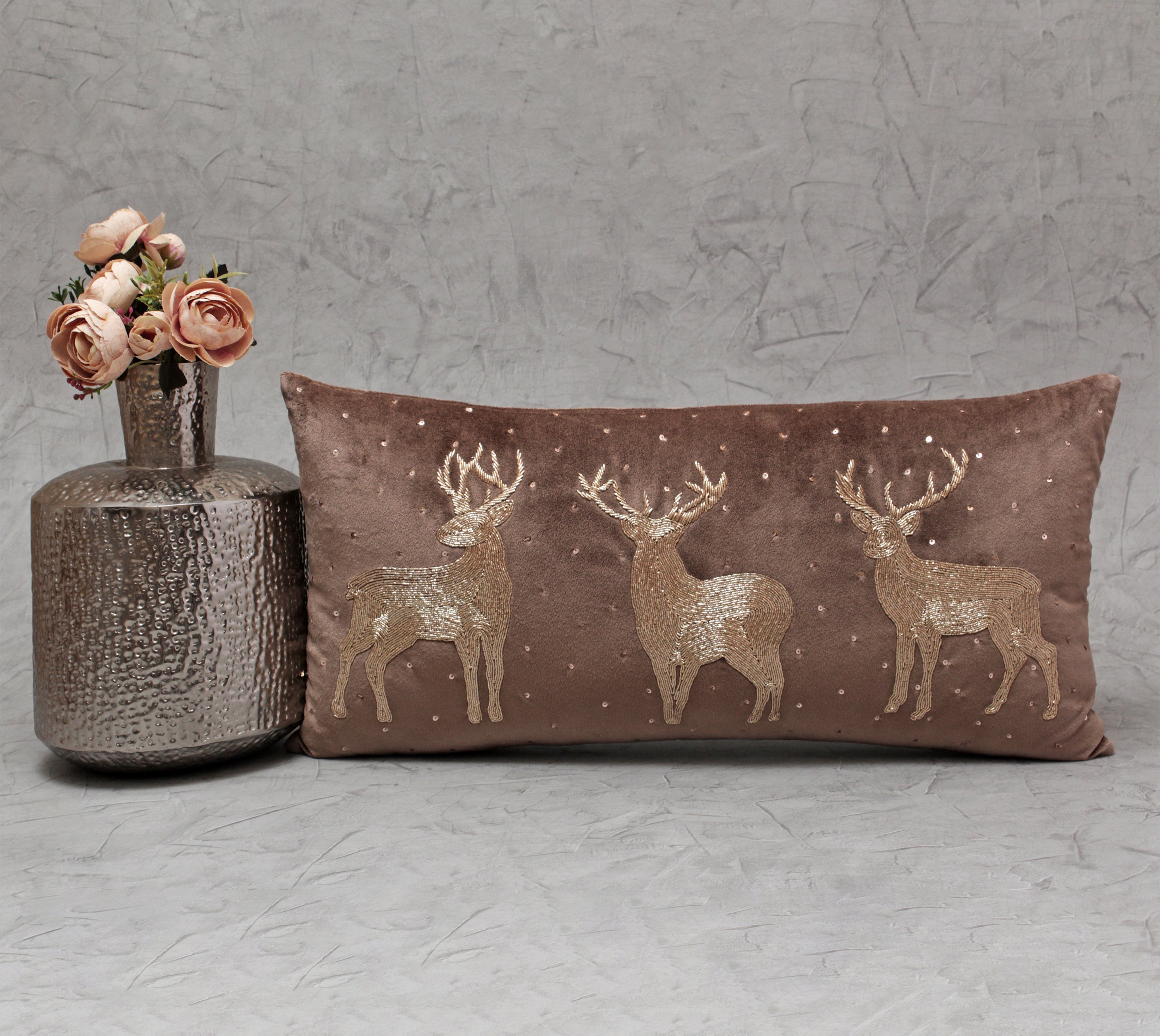 CHRISTMAS Taupe Velvet Cushion Cover