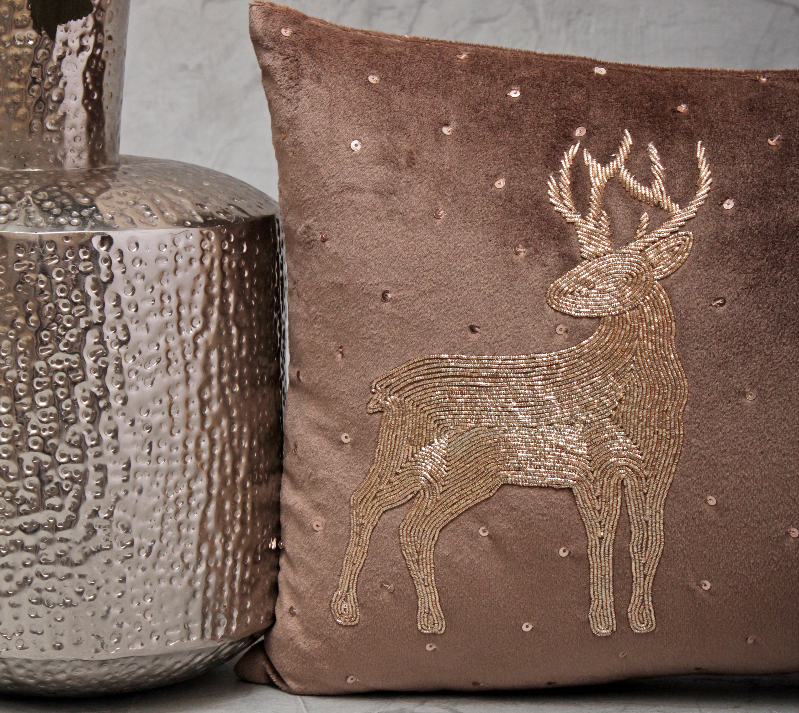 CHRISTMAS Taupe Velvet Cushion Cover