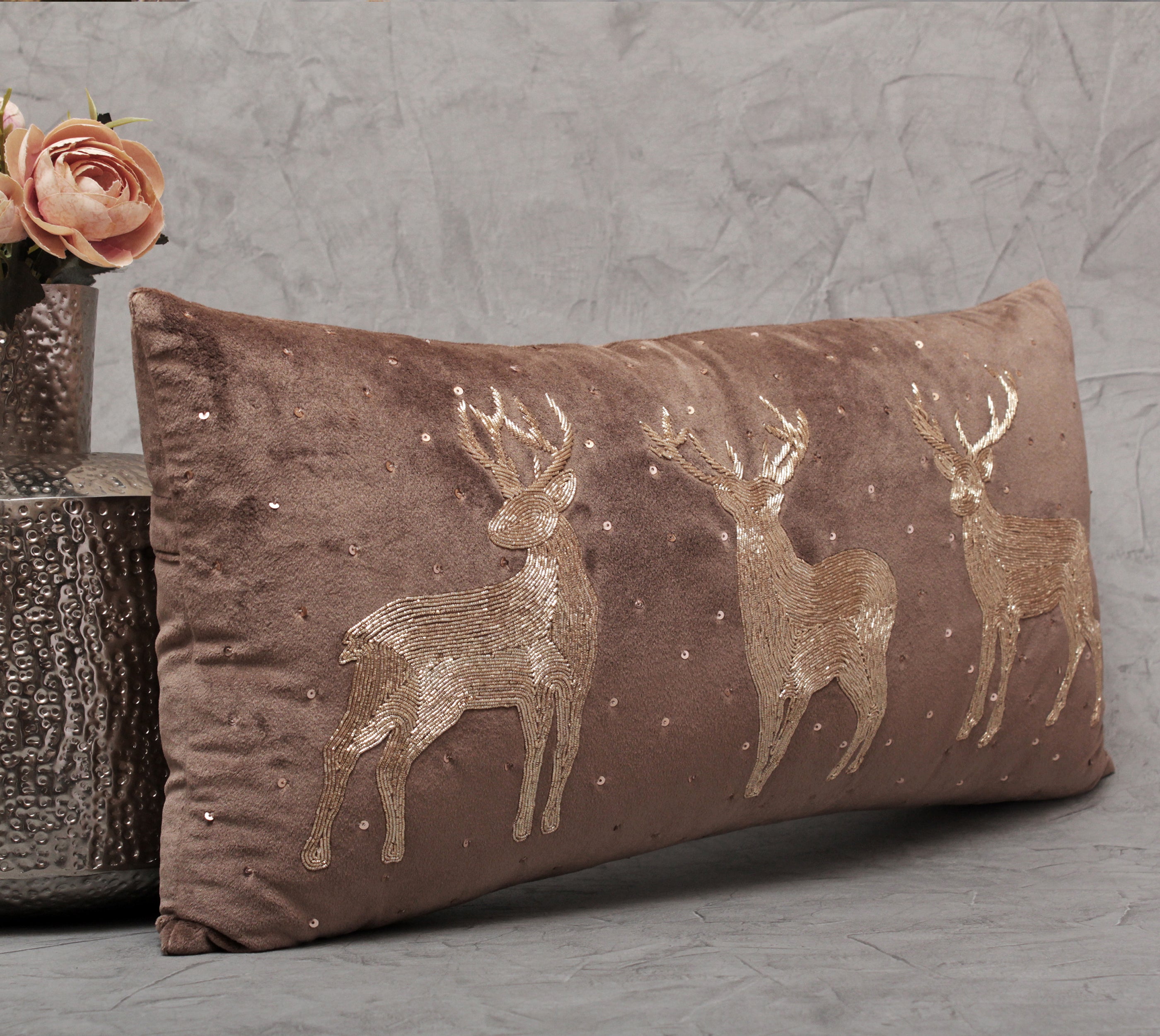 CHRISTMAS Taupe Velvet Cushion Cover