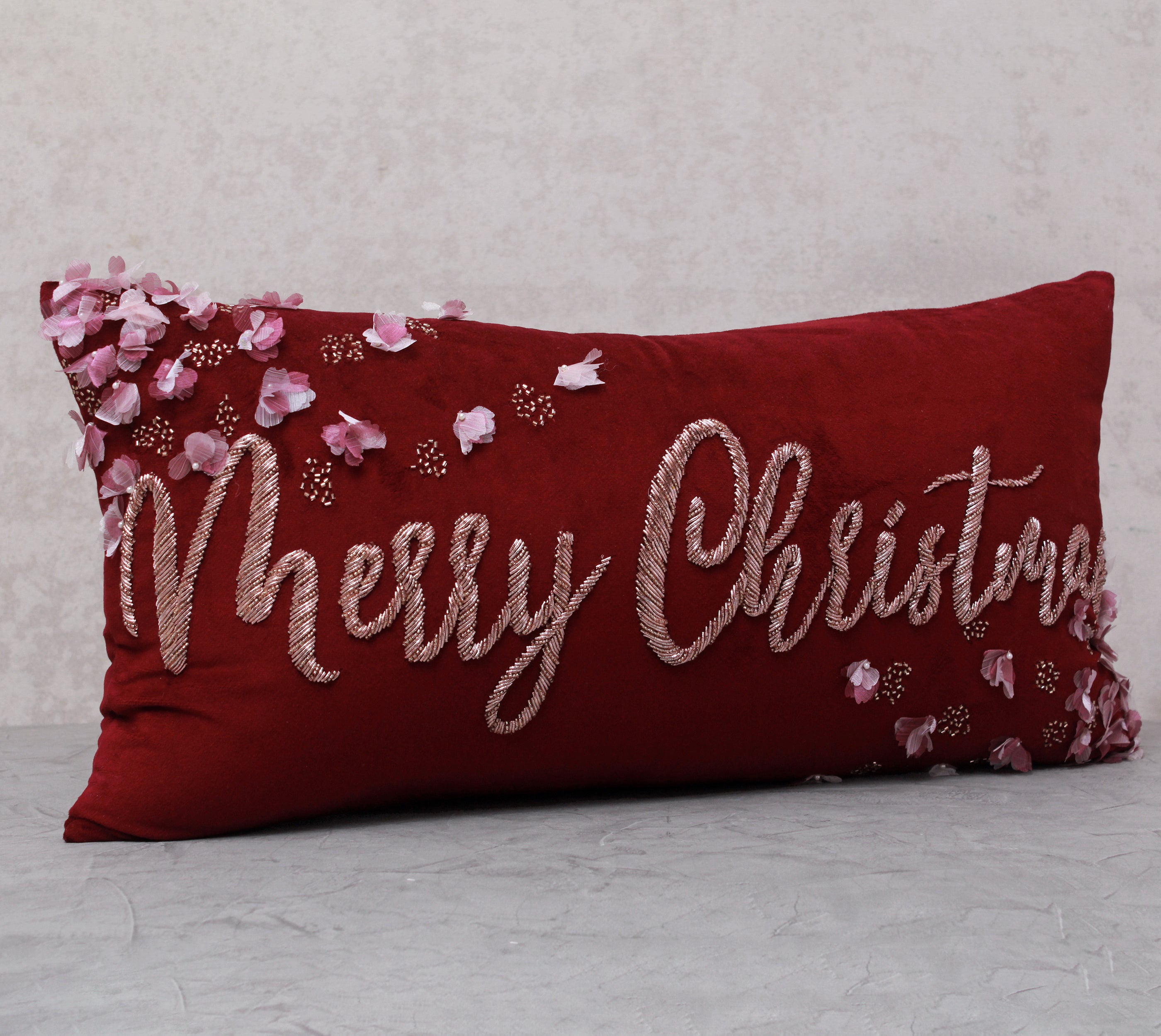 CHRISTMAS Burgandy Velvet Cushion Cover