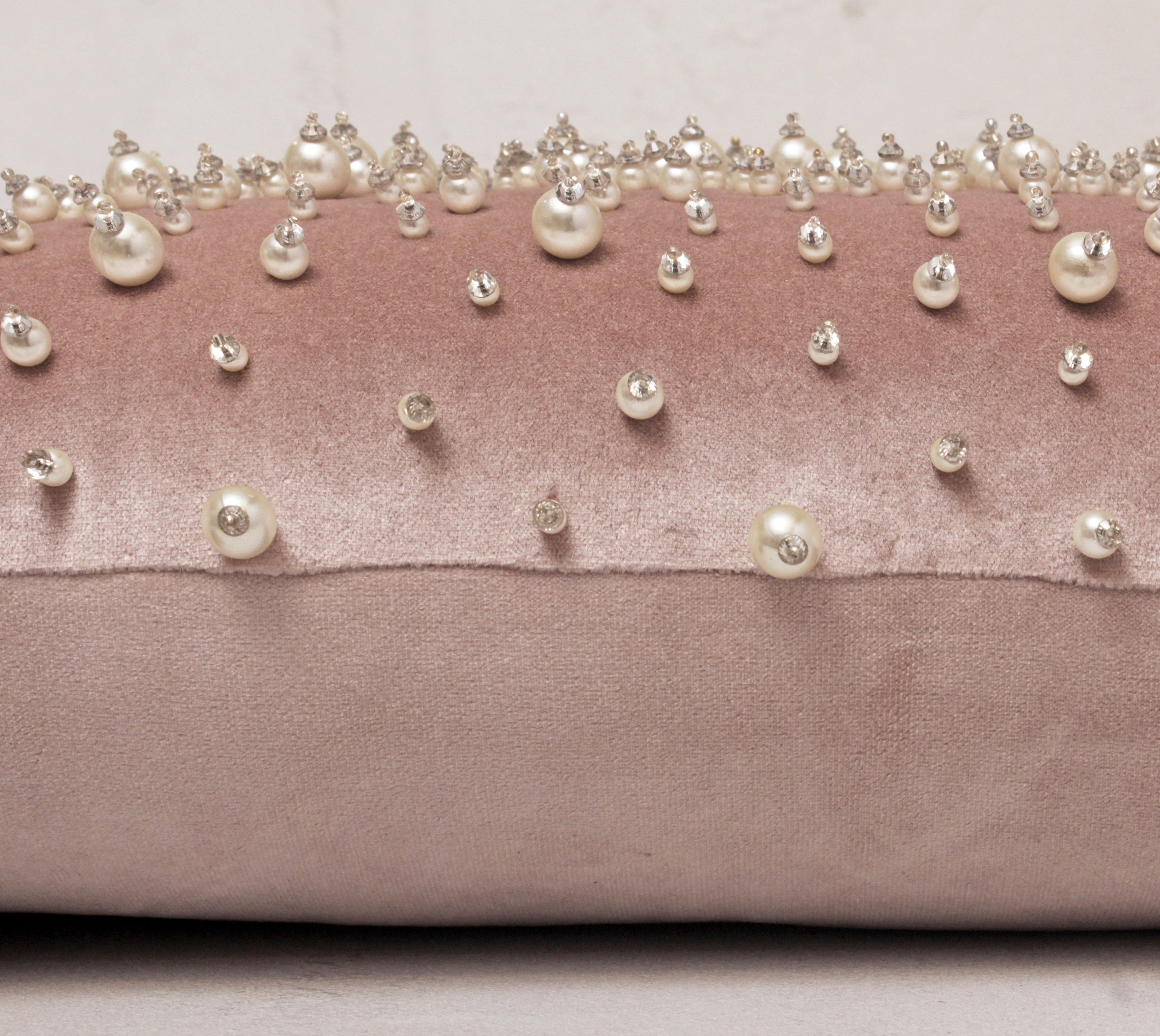 SOFIA Pink Beaded Velvet Cushion Cover