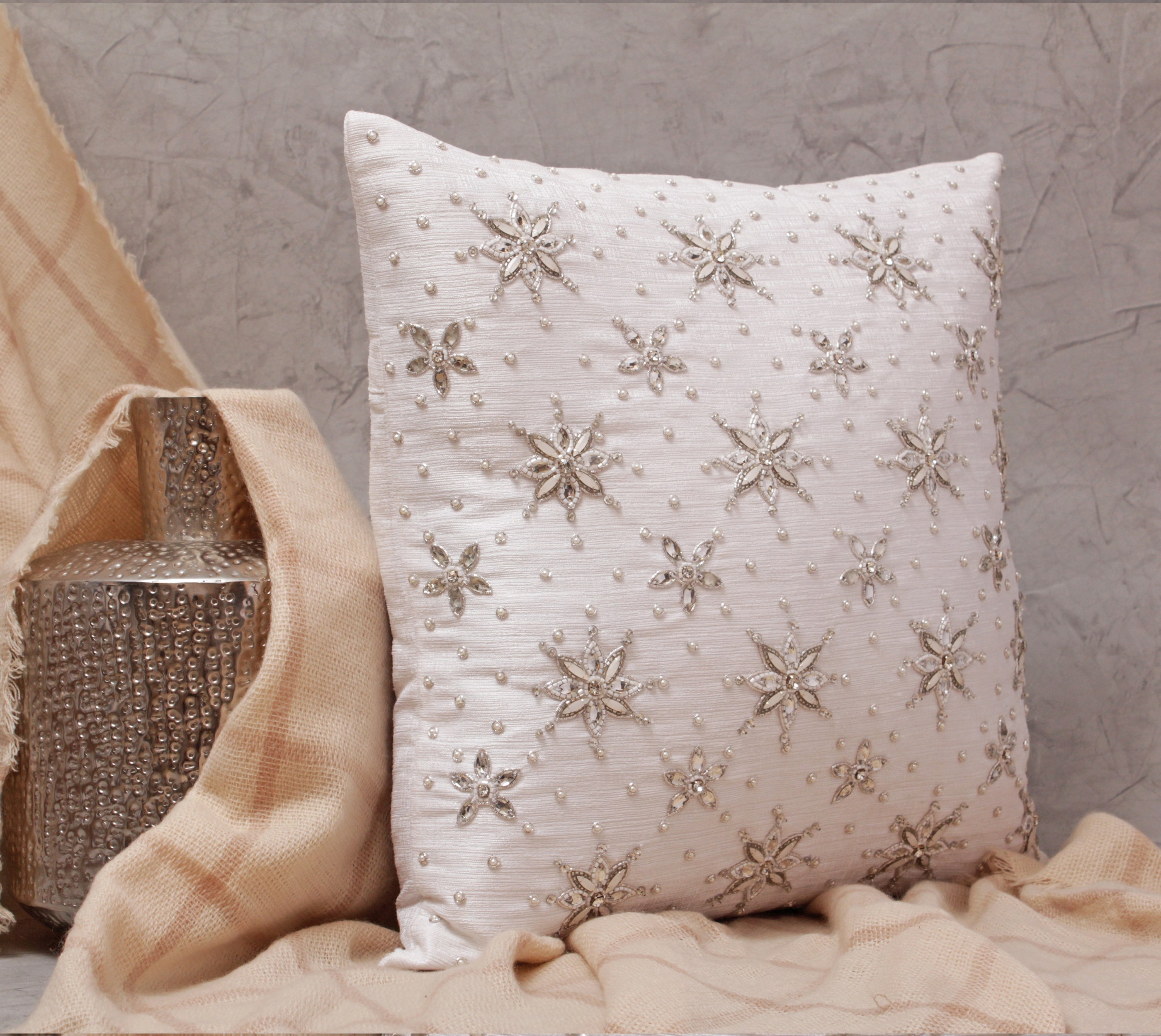 White and Silver Cushion Cover