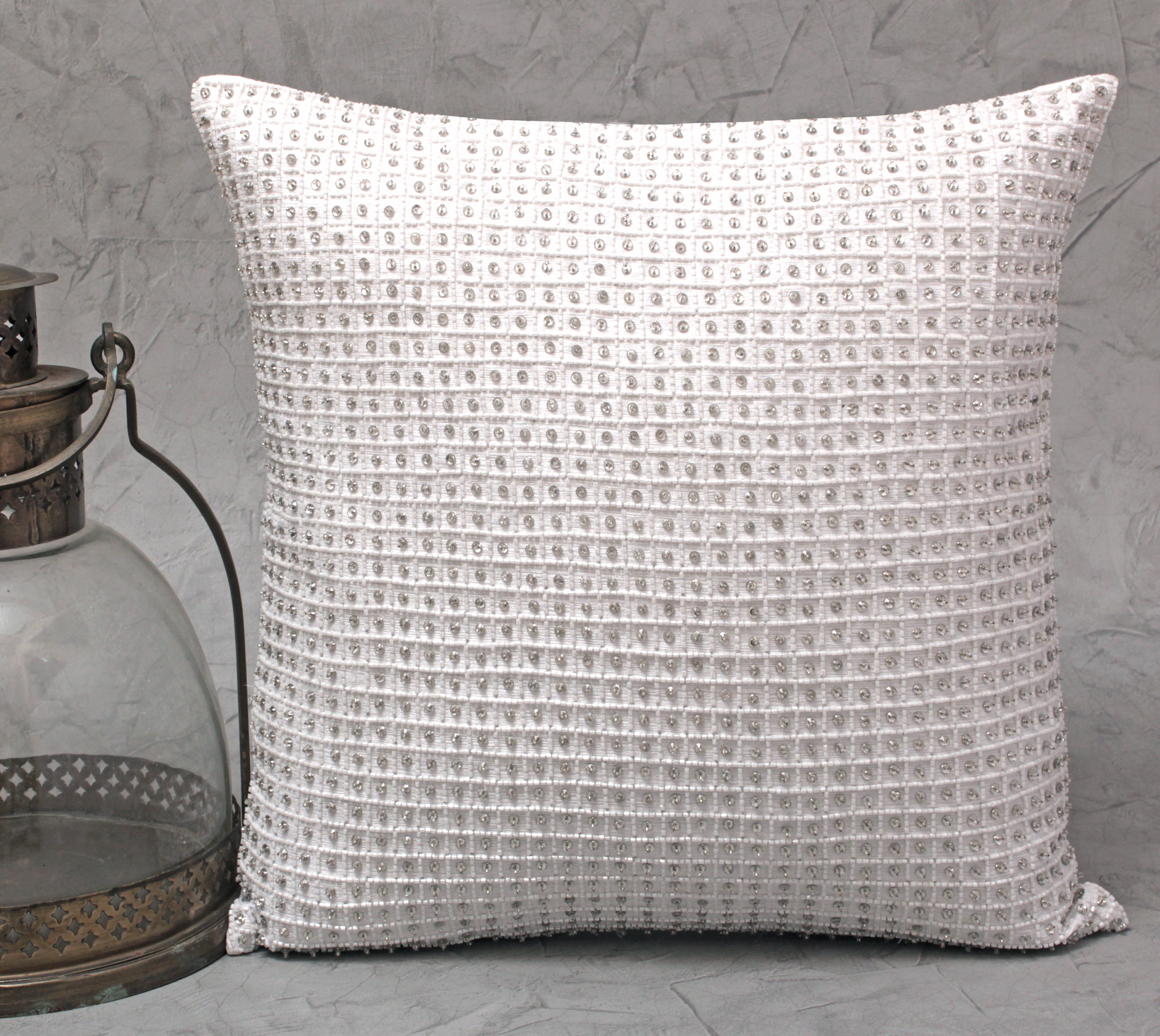 VICTORIAN White Beaded Cushion Cover