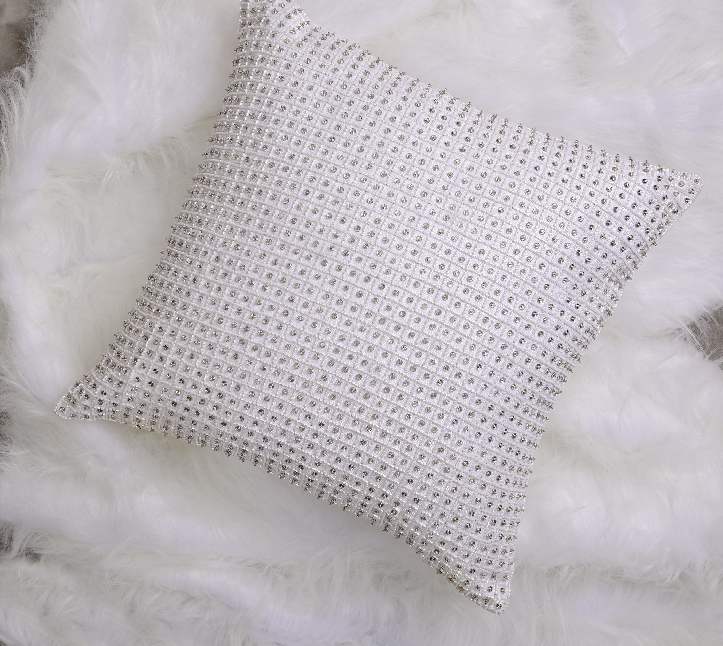 VICTORIAN White Beaded Cushion Cover