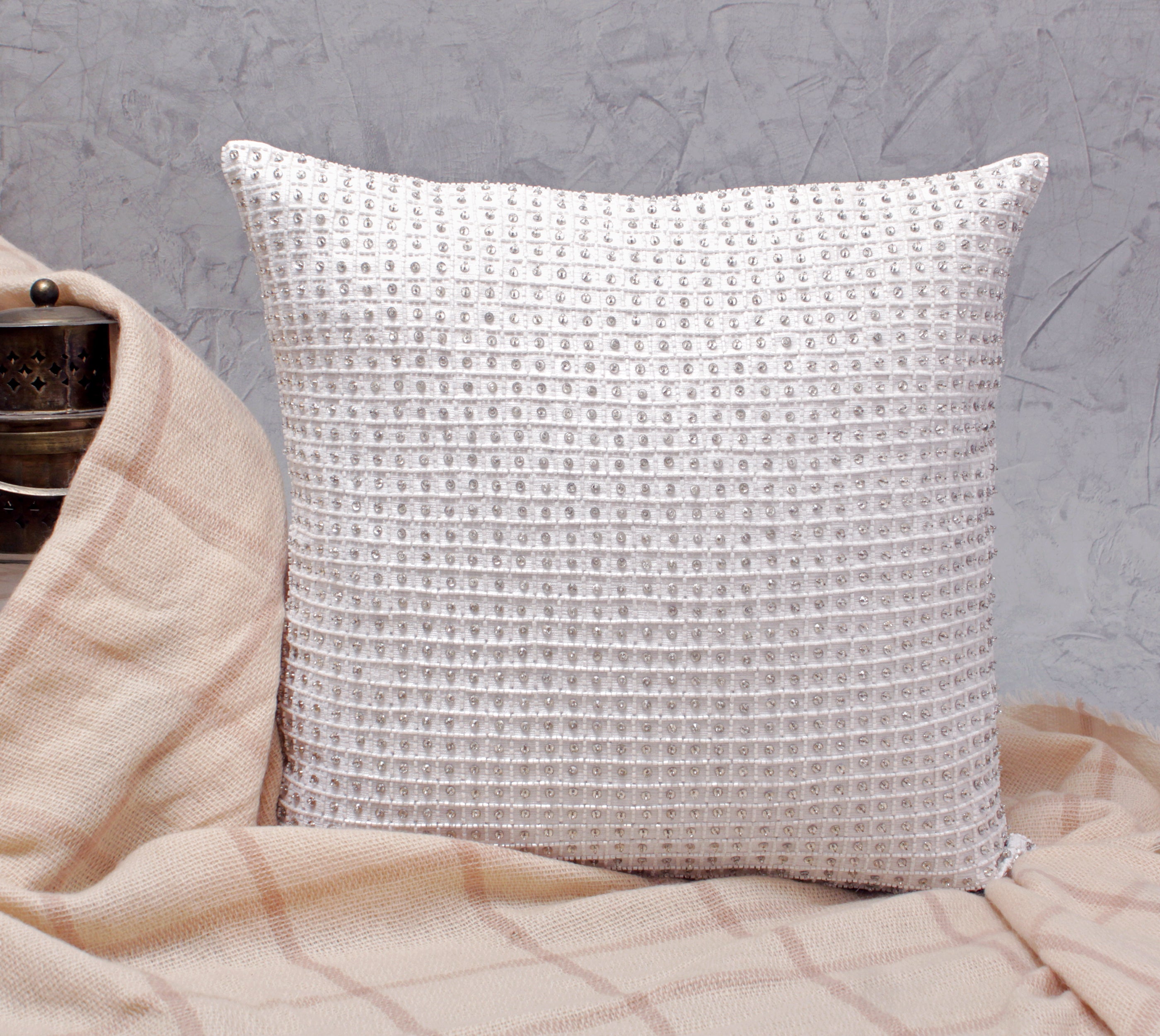 VICTORIAN White Beaded Cushion Cover