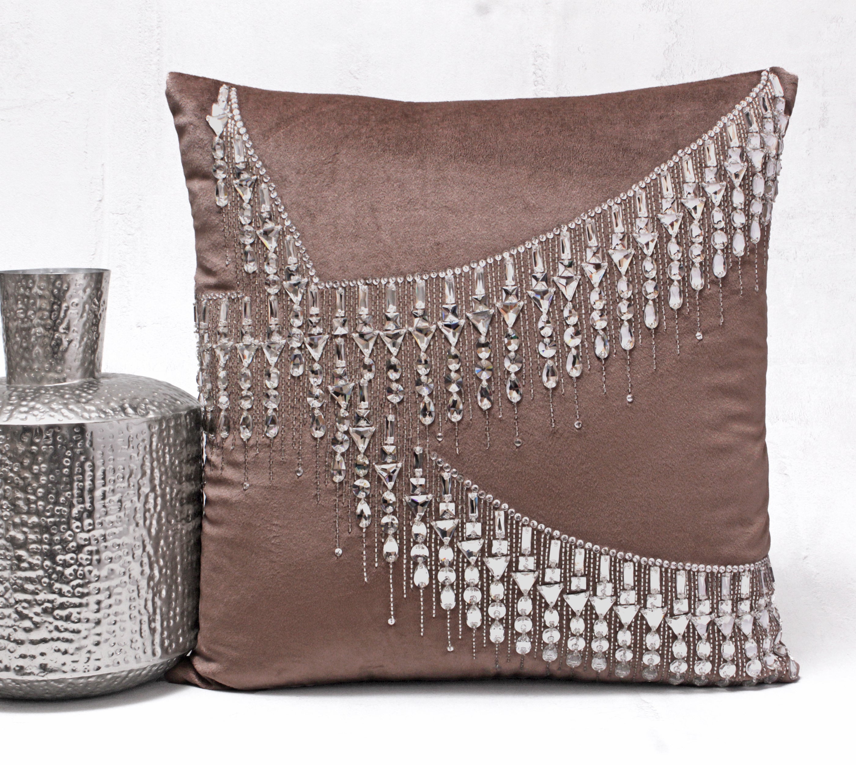 ALICE Taupe Bling Velvet Cushion Cover