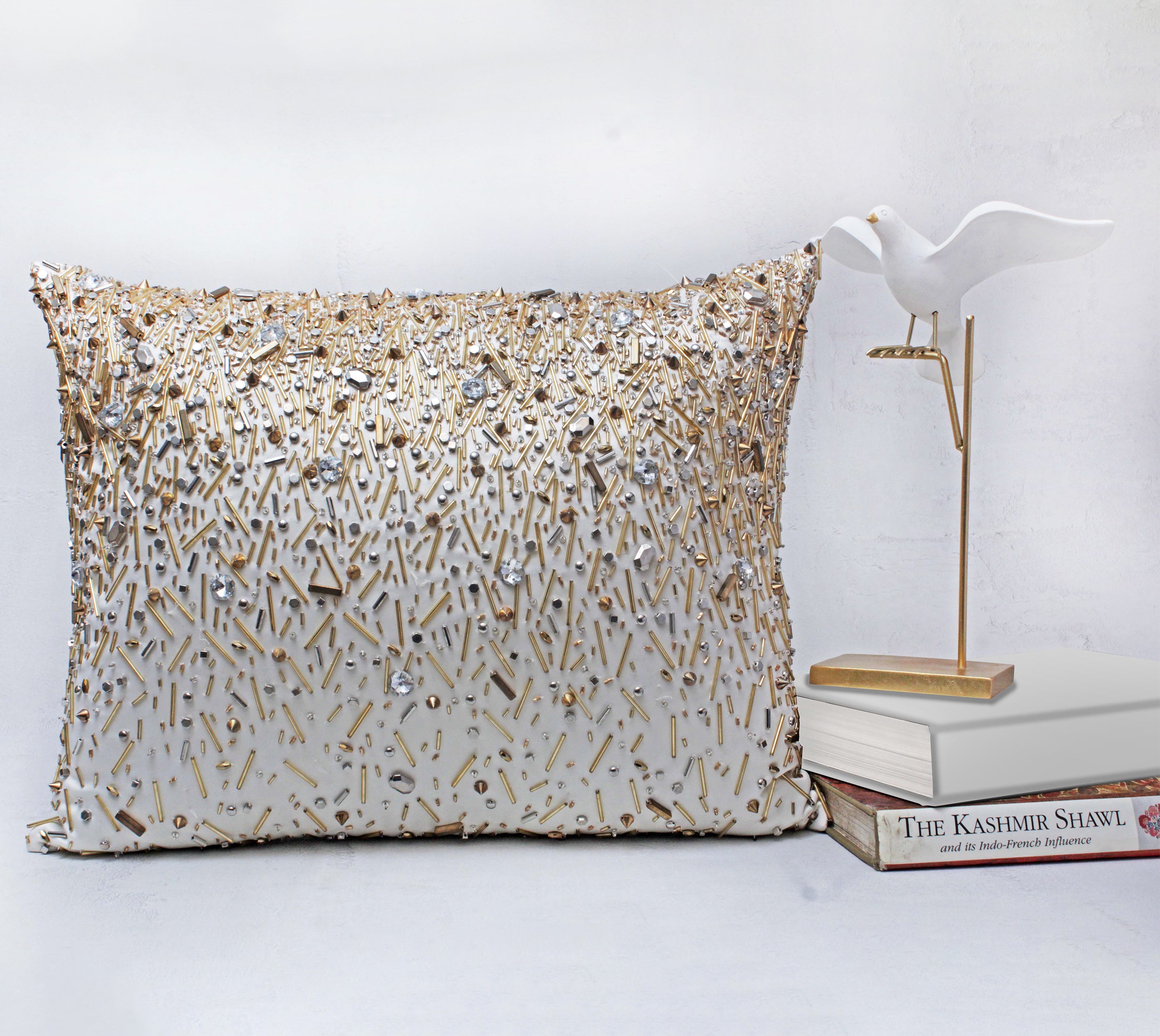 White Gold and Silver Cushion Cover