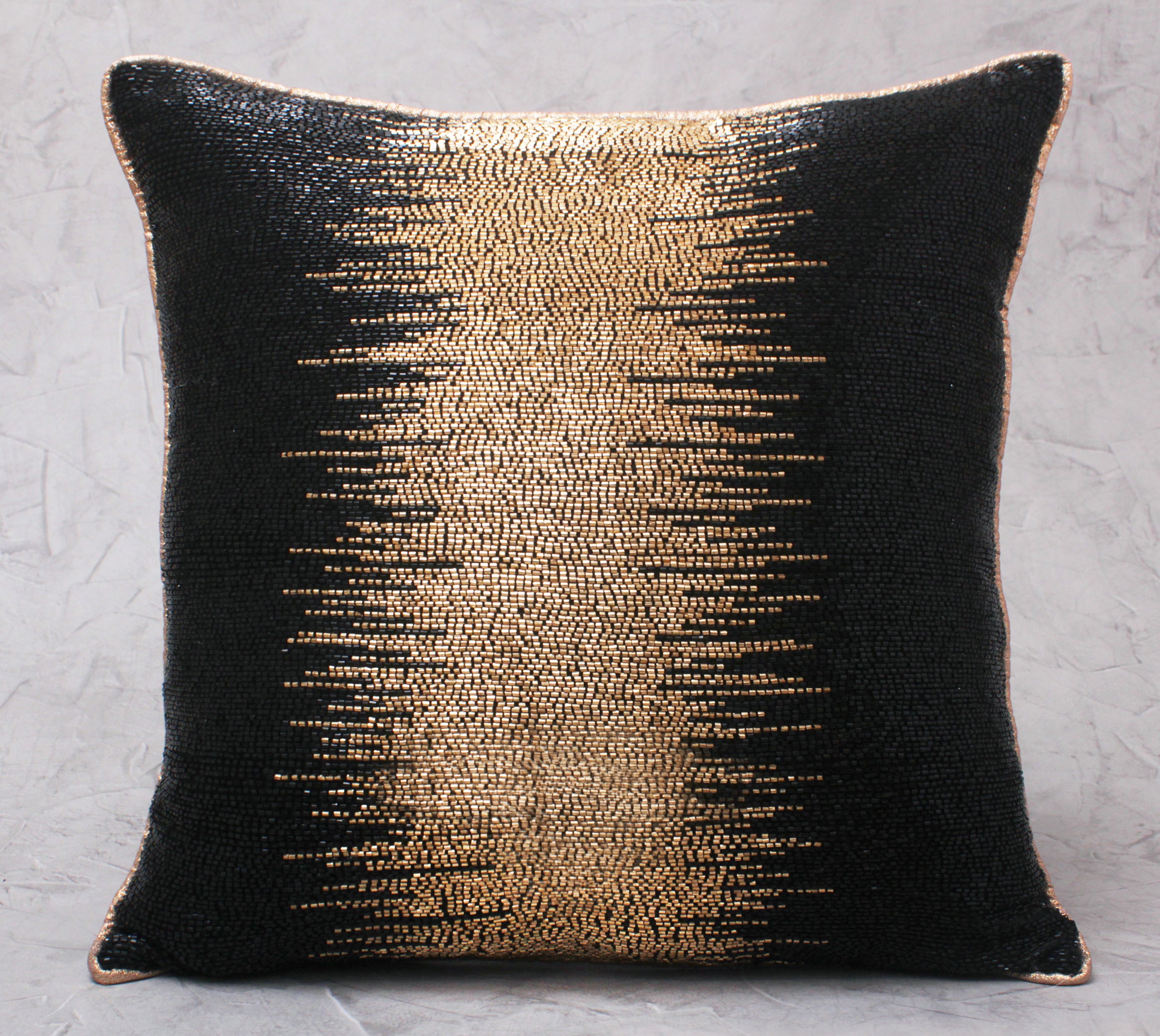CROESUS Black Gold Beaded Cushion Cover